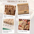 Letter Stamps 36 Pcs with Wooden Storage Box, Premium Alphabet Stamps Set for Crafting, Essential Rubber Letter Stamp Kit for Clay, DIY Cards & Scrapbooking