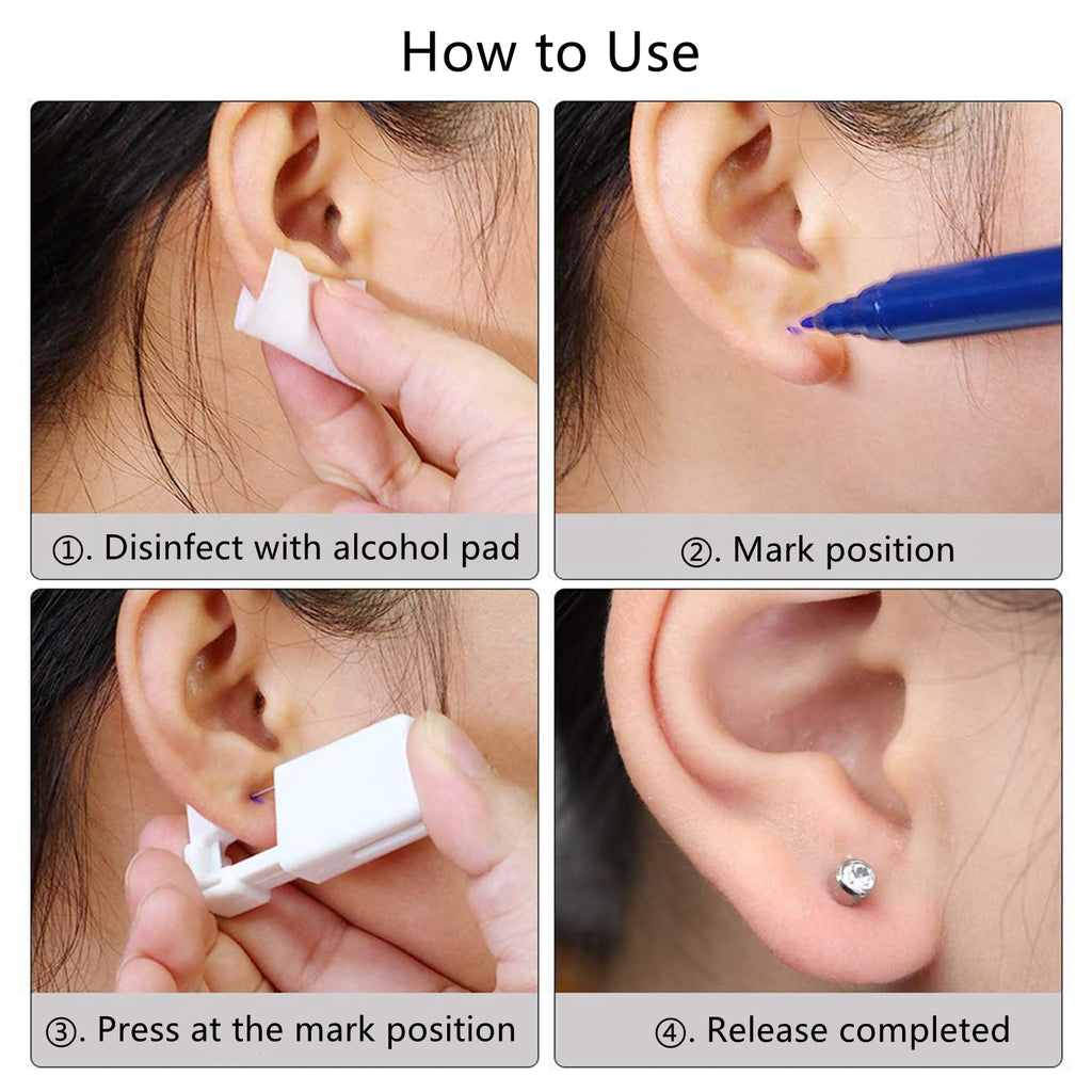 HYJLPAF Ear Piercing Kit, 4 Pack Self Piercing Gun with 5mm Earring Studs