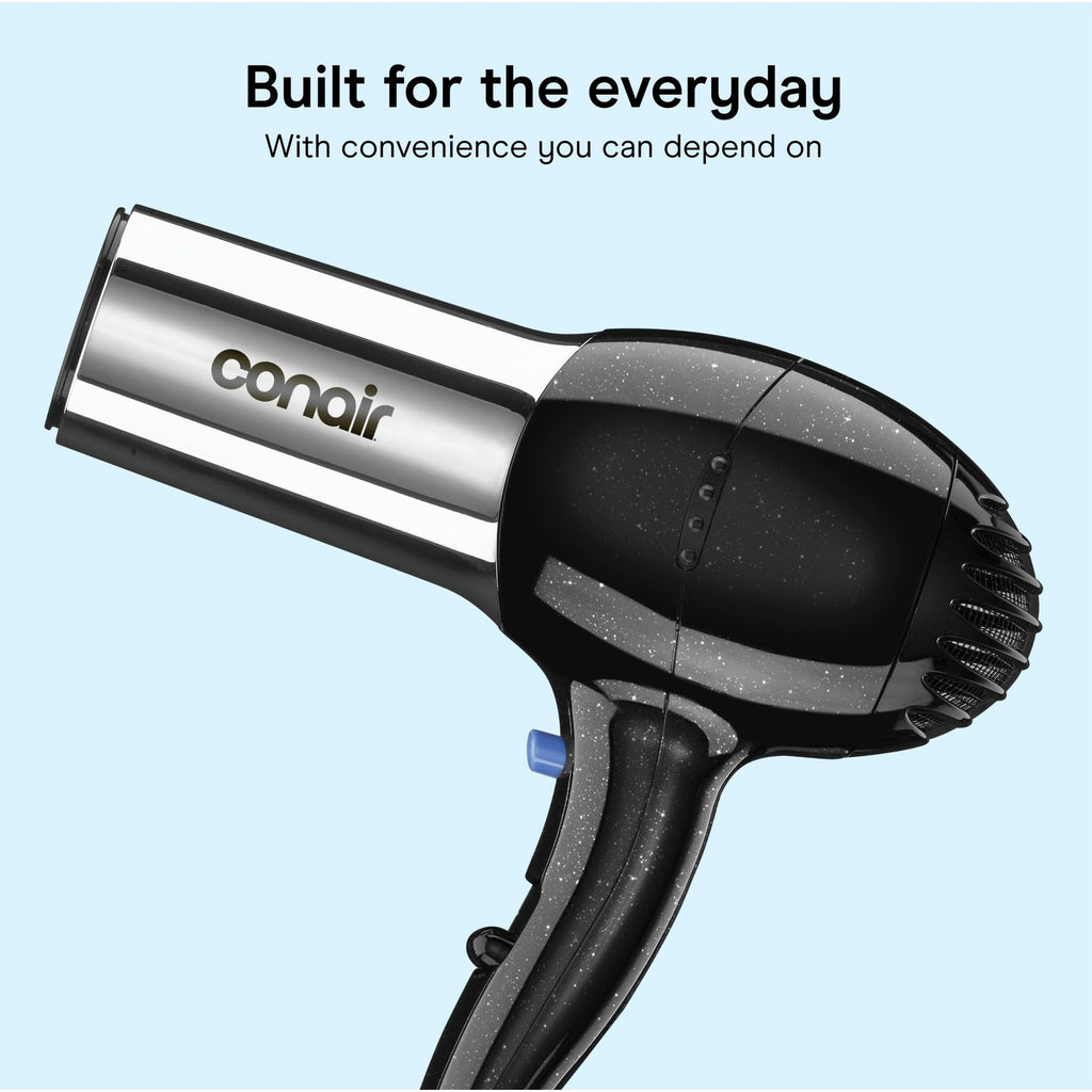 Conair Ionic Hair Dryer with Concentrator Attachment, 1875W, Full Size | Fast-drying blow dryer with various heat and speed settings and a lightweight design for effortless everyday styling