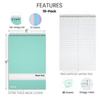 Better Office Products Steno Pads Spiral 6x9, 10 Pack, Gregg Ruled, 80 Sheets, Assorted Pastel Covers, Steno Notebooks Top Spiral for Note Taking