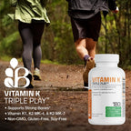 Bronson Vitamin K Triple Play Full Spectrum K1 & K2 MK-4/MK-7, 180 Capsules | 550 mcg Total Vitamin K: 100 mcg K1 + 450 mcg K2, Strong Bone Support, Non-GMO & Gluten-Free