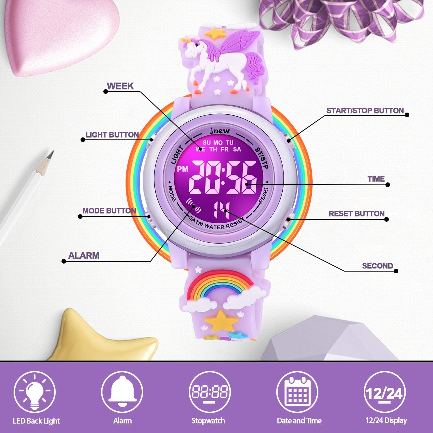Buy now 3D Cartoon Waterproof Watches for Girls with Alarm - Best Toys Gifts for Girls Age 3-12 at indiglob india