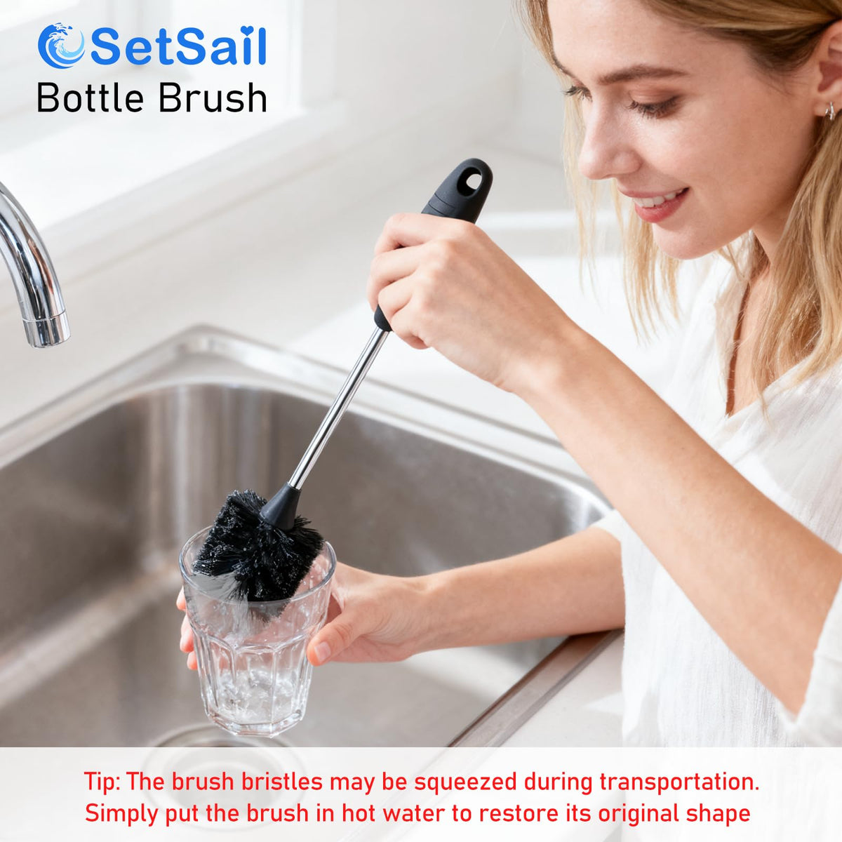 SetSail Bottle Brush of 3 Pack, 14in Long Handle Water Bottle Cleaner Brush