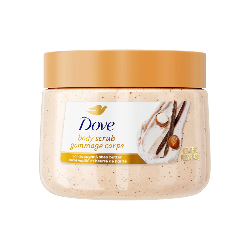 Dove Vanilla Sugar & Shea Butter Body Scrub Exfoliates and Deeply 15 oz | For dry, dull skin, Helps deeply nourish skin, With Dove moisturizing cream, Vanilla Sugar & Shea Butter