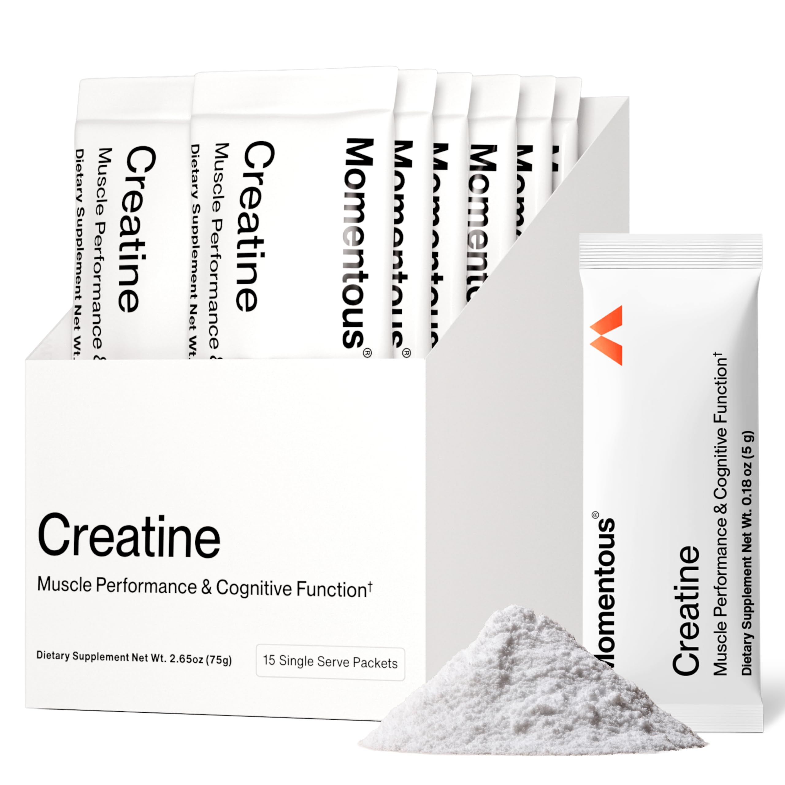 Momentous Creatine Monohydrate Powder, 5g per Serving, Unflavored | Supports Lean Muscle, Strength, Recovery, & Cognitive Function, NSF Certified for Sport, Non-GMO & Gluten-Free (90 Servings)