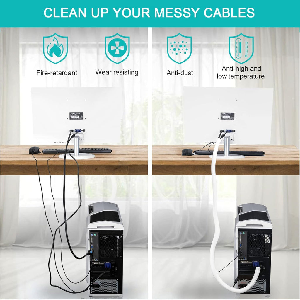 Buy now 6.6ft - 4/5 inch White Cable Sleeve, Cable Organizer for Desk PC TV Computer, Wire Protector Cable Wrap Cover, Cord Management for Home Office at indiglob india