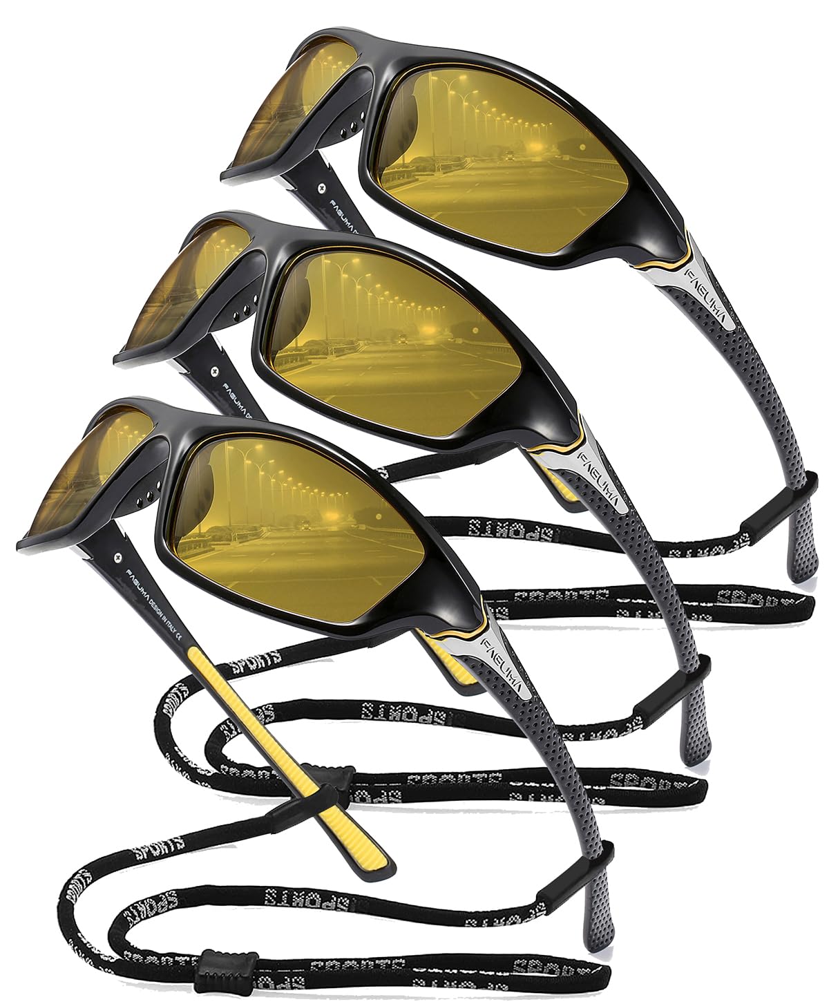 Buy now FAGUMA Sports Polarized Sunglasses For Men Cycling Driving Fishing UV400 Protection 08 Night Vision(3 Pack) at indiglob india
