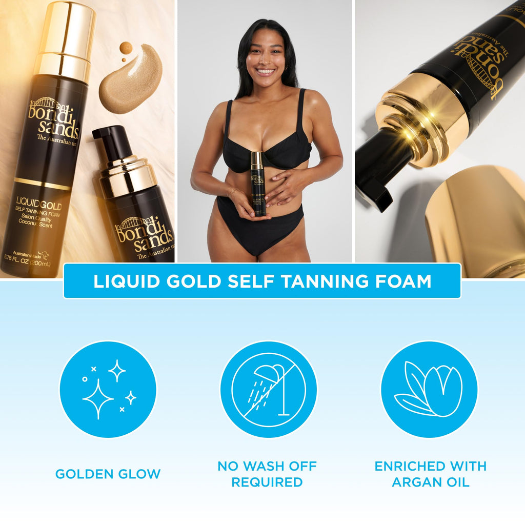 Buy now Bondi Sands Liquid Gold Self Tanning Foam | Lightweight + Quick Dry Foam Enriched with Argan Oil, Provides a Hydrated Streak-Free Tan | 6.76 Oz/200 mL at indiglob india