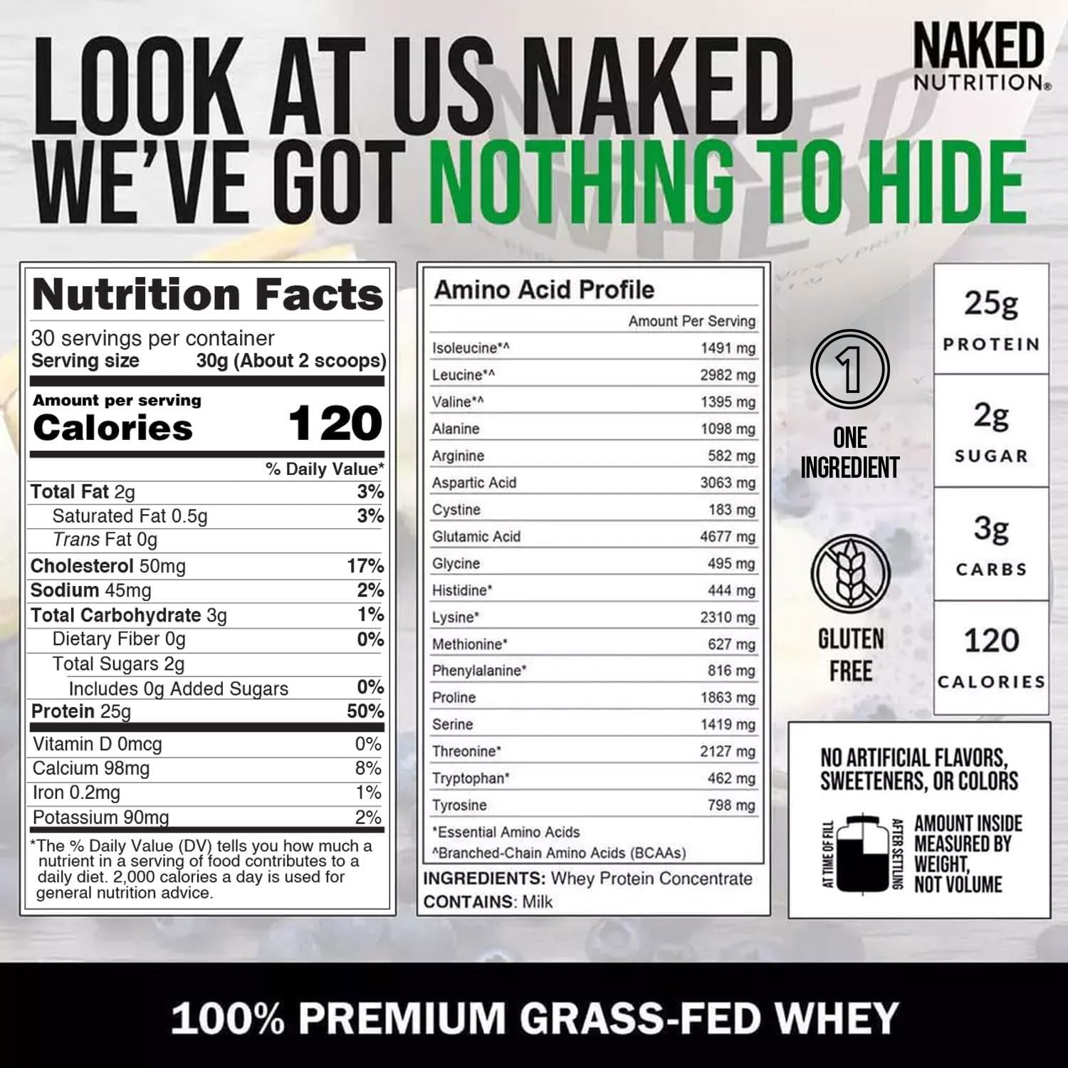 Buy now NAKED Whey 2LB 100% Grass Fed Whey Protein Powder - Only 1 Ingredient, Unflavored Whey Protein, Undenatured, Gluten Free, Soy Free, No GMOs, No Preservatives at indiglob india