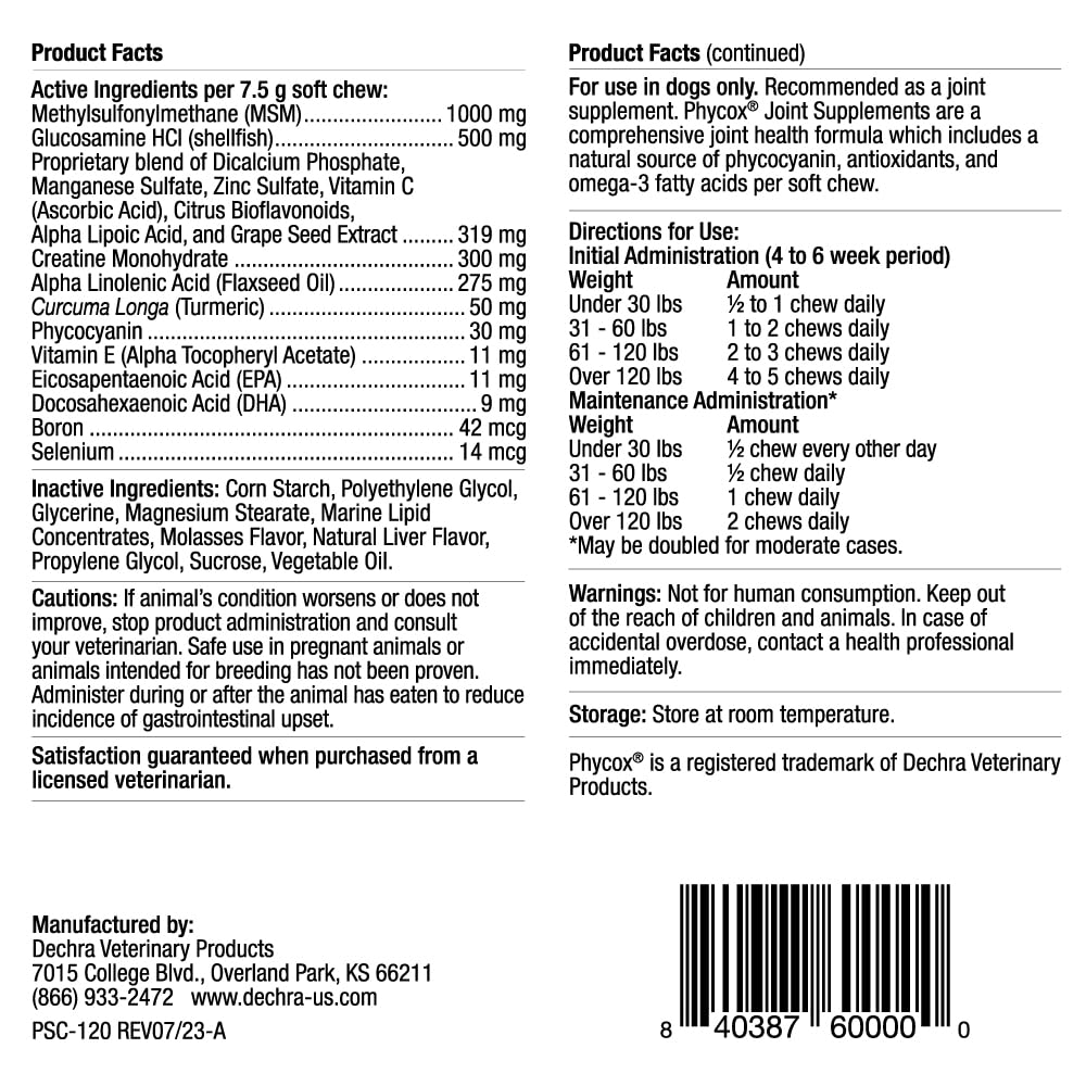 Phycox Dog Joint Supplement Soft Chews, 120 Ct