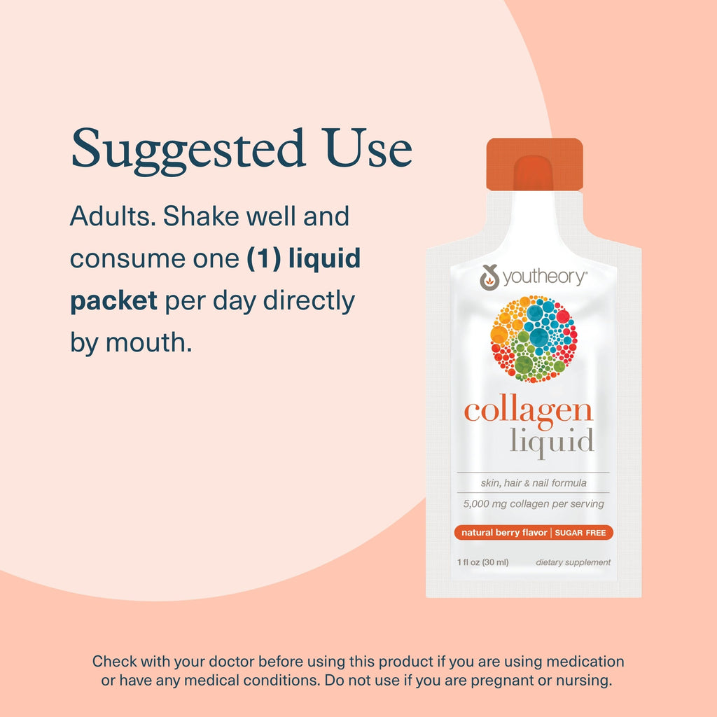 Youtheory Collagen Liquid, 5,000 mg, Berry Flavor, 1 oz, Pack of 12 | Hydrolyzed Collagen Peptides, Supports Hair Growth, Nail, and Joint Health*, Ready-to-Drink, Easy Absorption