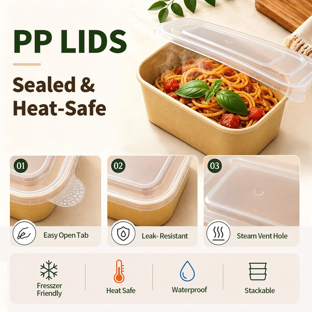 60 Pack 29OZ Disposable Meal Prep Containers, Paper Bowls With Lids
