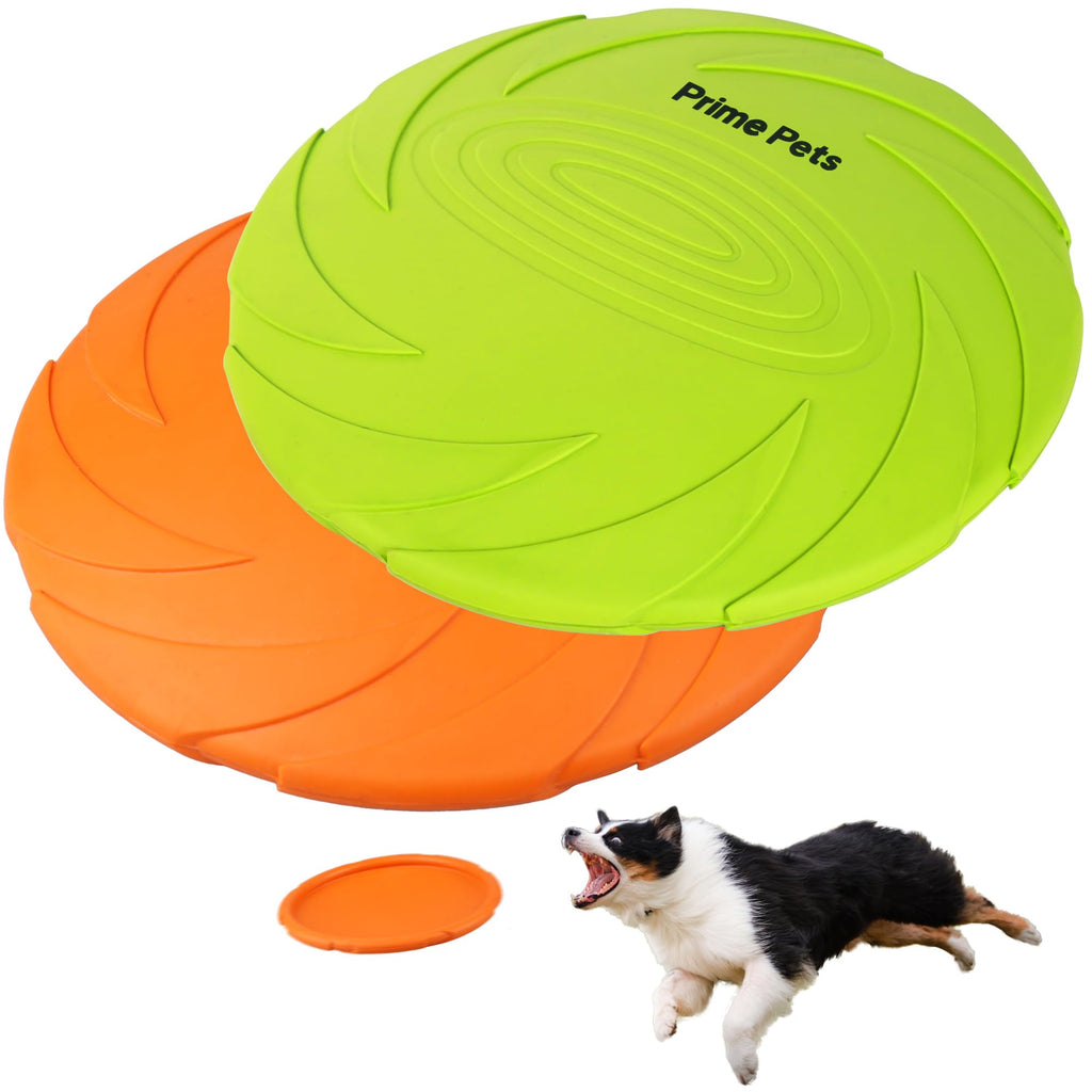 PrimePets Dog Flying Disc, 2 Pack, 7 Inch, Durable Dog Toys, Natural Rubber Floating Flying Saucer for Water Pool Beach, Orange and Green