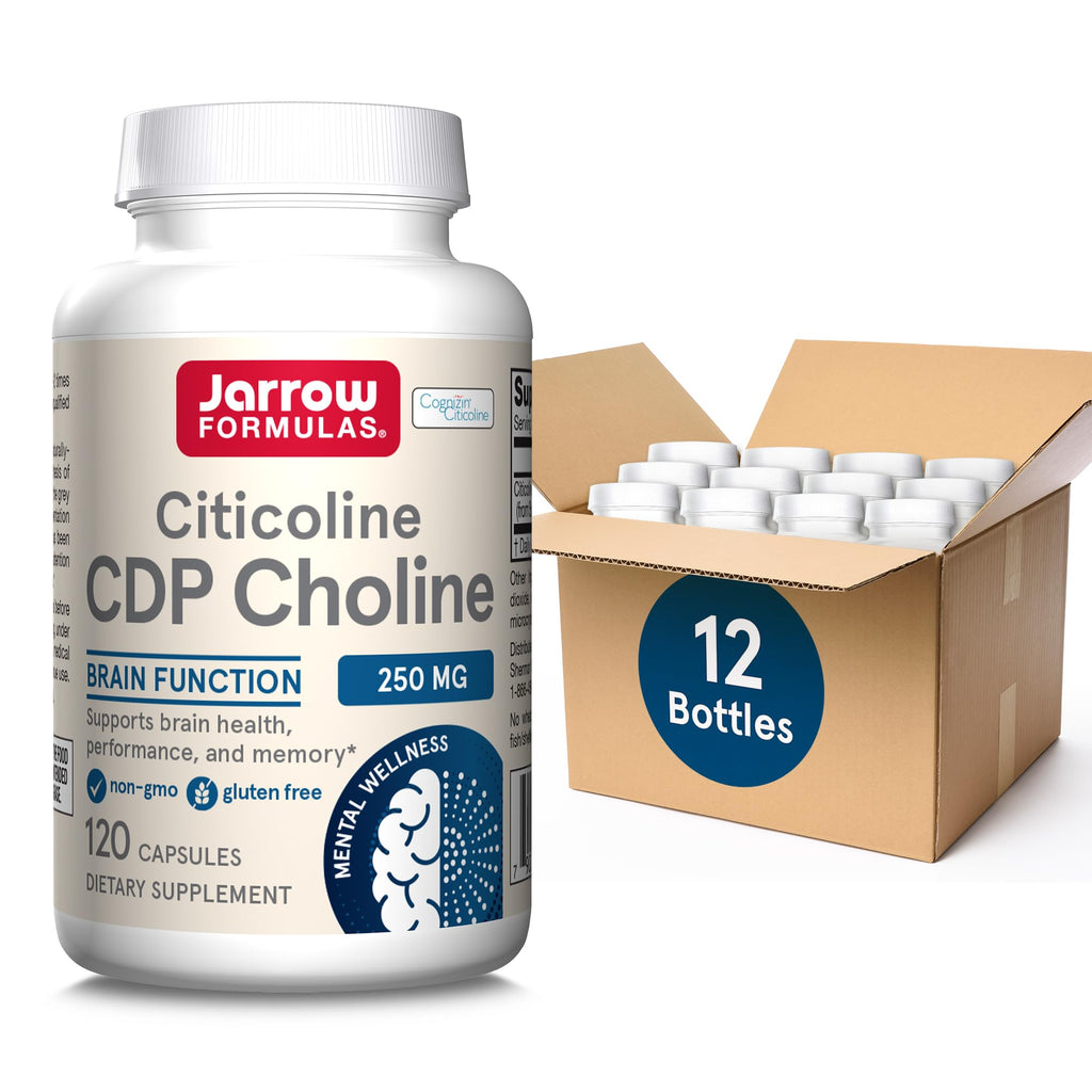 Jarrow Formulas Citicoline CDP Choline 250 MG, CDP Choline Supplement Supports Brain Health, Performance and Memory, 60 Capsules, Up to a 60 Day Supply (Pack of 12)