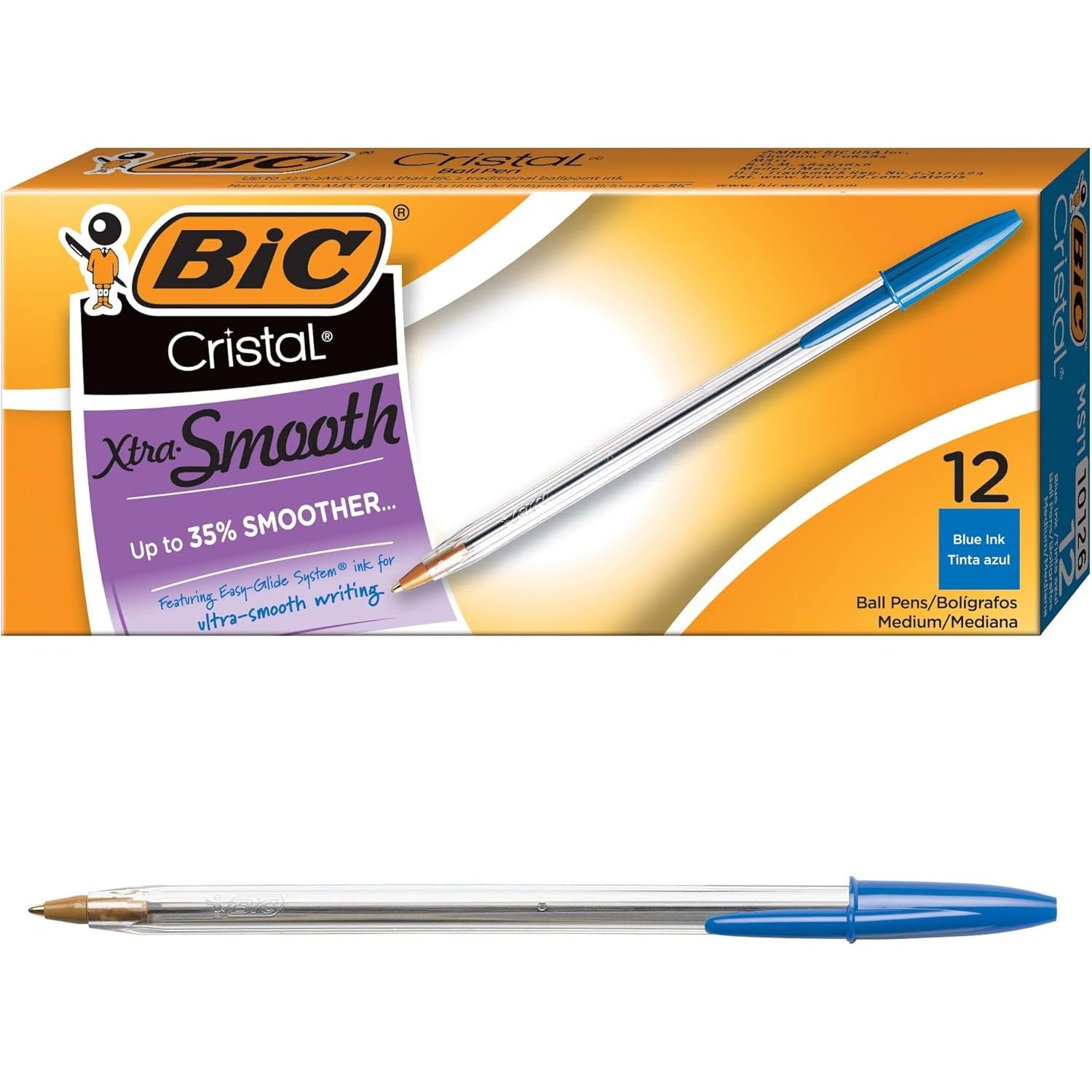 Buy now BIC Cristal Xtra Smooth Blue Ballpoint Pens, Medium Point (1.0mm), 24-Count Pack, Extra Smooth and Reliable Ballpoint Pens 12 Count (Pack of 1) Blue Ink Medium Point (1.0mm) at indiglob india