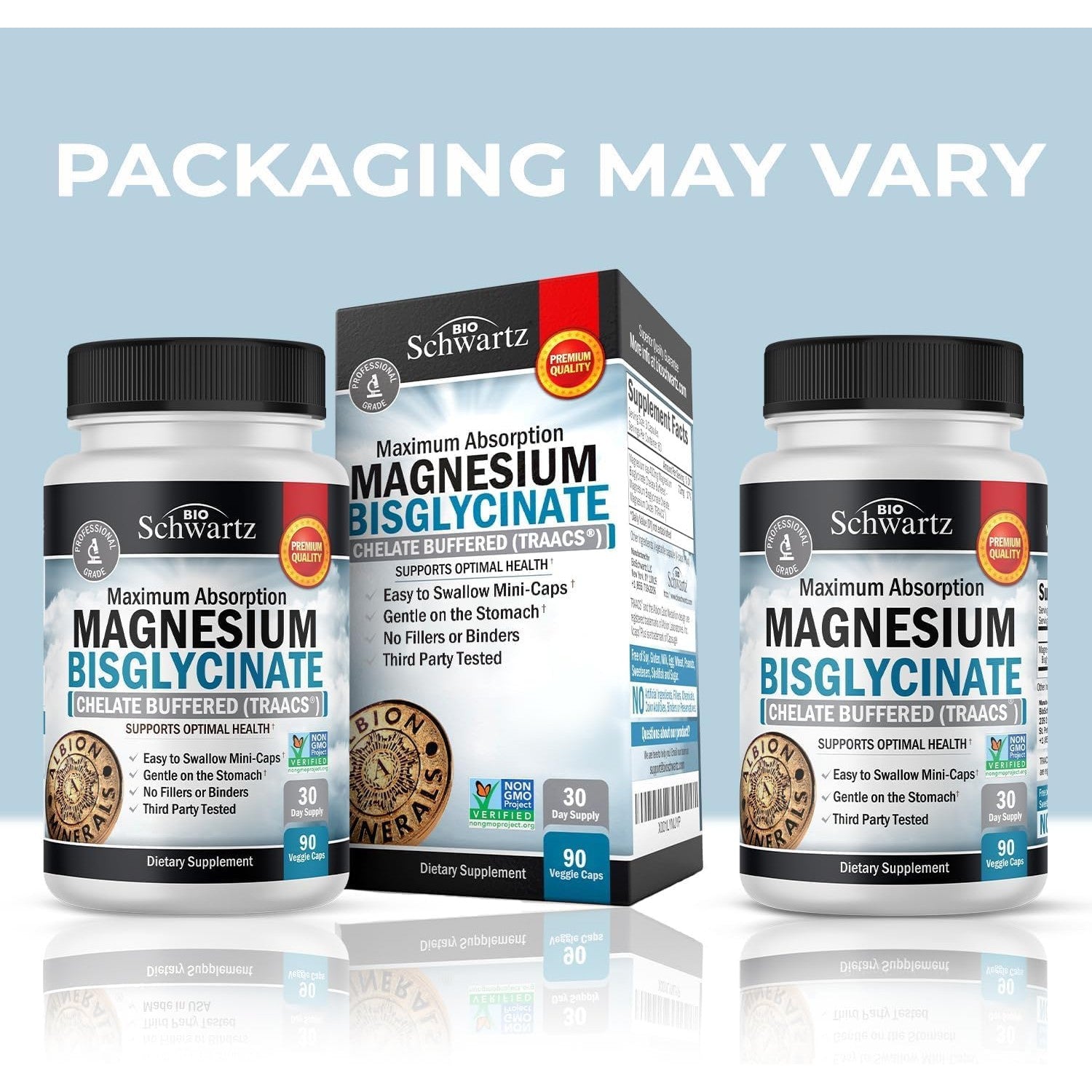 Magnesium Bisglycinate 100% Chelate No-Laxative Effect - 90ct | Max Absorption Magnesium Glycinate Capsules, Healthy Energy Muscle Bone & Joint Support - Non-GMO Project Verified
