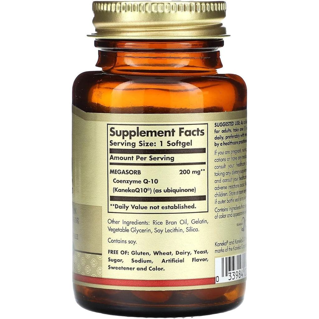 Buy now Solgar Megasorb CoQ-10 200 mg, 60 Softgels - Supports Heart & Brain Function - Coenzyme Q10 Supplement - Enhanced Absorption - Gluten Free, Dairy Free - 60 Servings at indiglob india