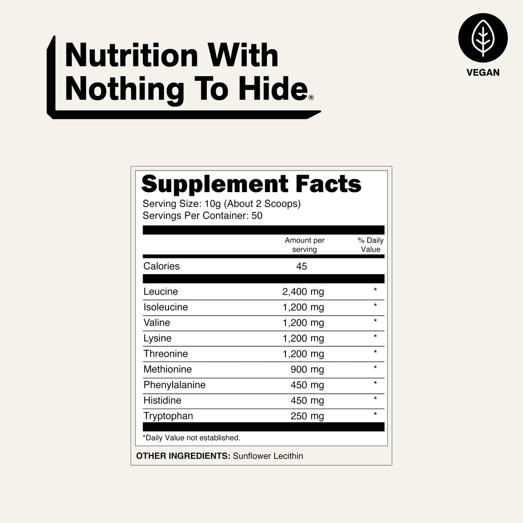 NAKED EAAs Amino Acids Powder - 50 Servings - Vegan Unflavored Essential Amino Acids 500 Grams - Instantized All Natural EAAs Powder Supplement
