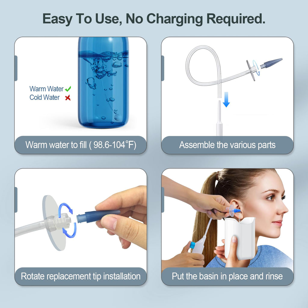 Ear Wax Removal Kit, Ear Cleaning Kits Manual Safe Ear Irrigation Flushing System, Effective Ear Cleaner Earwax Removal Kit, Ear Wax Removal Tool with Ear Basin and 10 Ear Tips