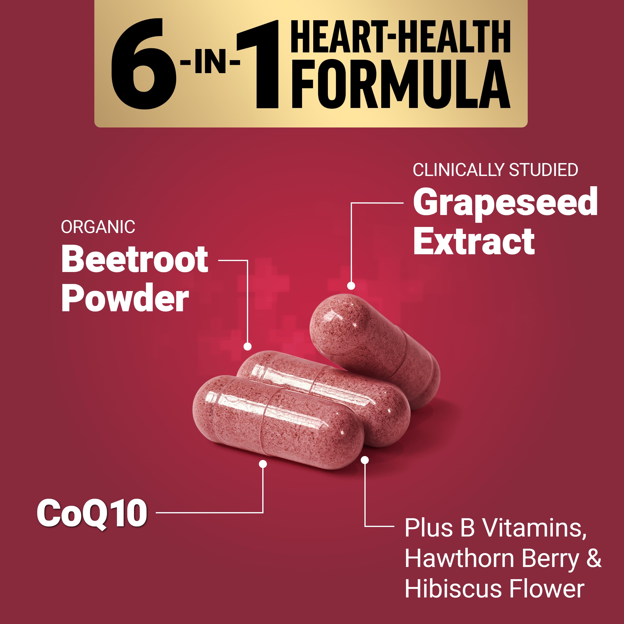 Force Factor Total Beets Ultimate Heart Health 1800mg Beet Root Capsules | Blood Pressure Support Supplement with CoQ10 for Nitric Oxide & Blood Flow with Grapeseed, Hawthorn Berry, 90 Capsules