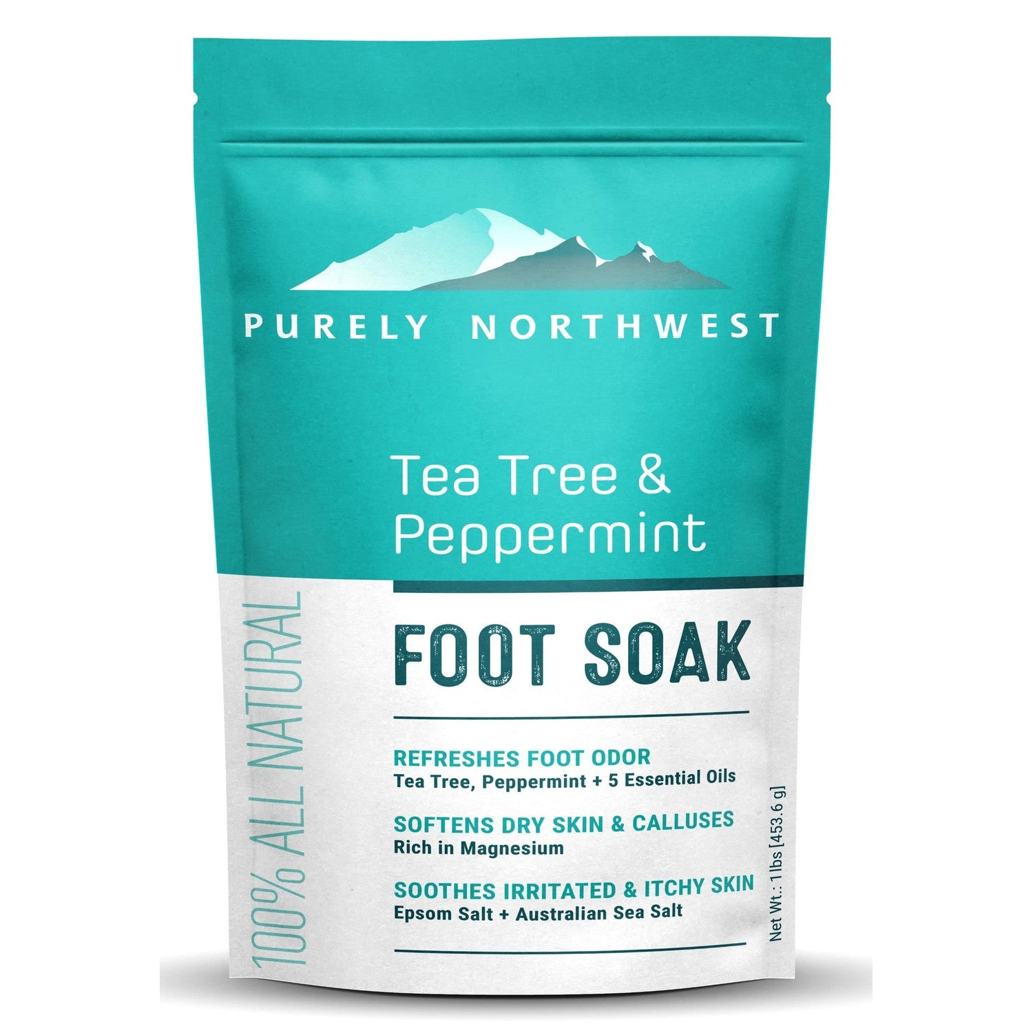 Purely Northwest-Tea Tree, Peppermint, MSM & Epsom Salt Foot Soak-for Stubborn Foot Odor, Burning & Itching associated with Athletes Foot- Softens Dry Skin & Calloused Heels-1 Pound