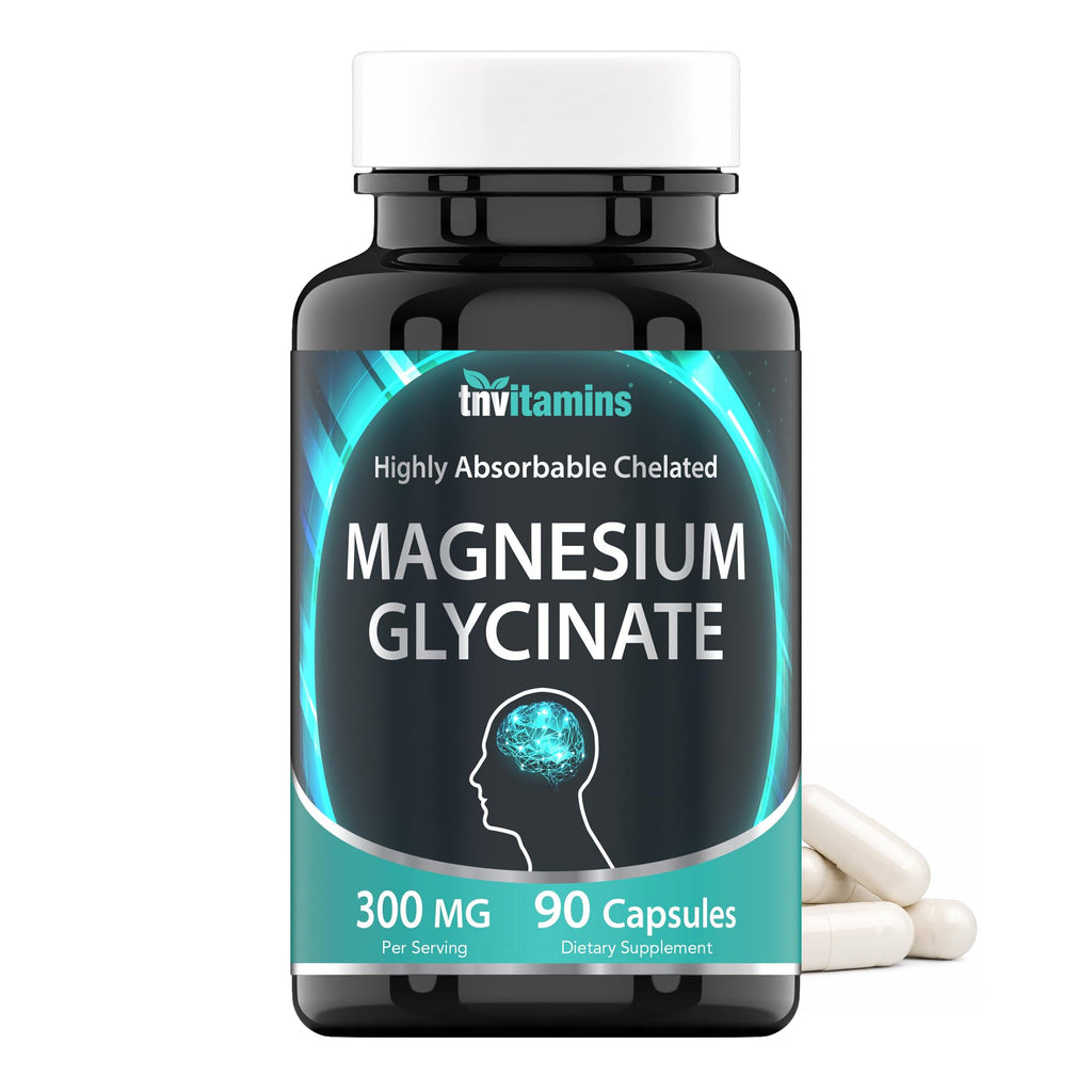 tnvitamins Magnesium Glycinate 300mg, 90 Capsules | High Absorption Chelated Magnesium for Sleep, Calm & Muscle Support* | Non-GMO, Gentle, Non-Laxative | TNVitamins