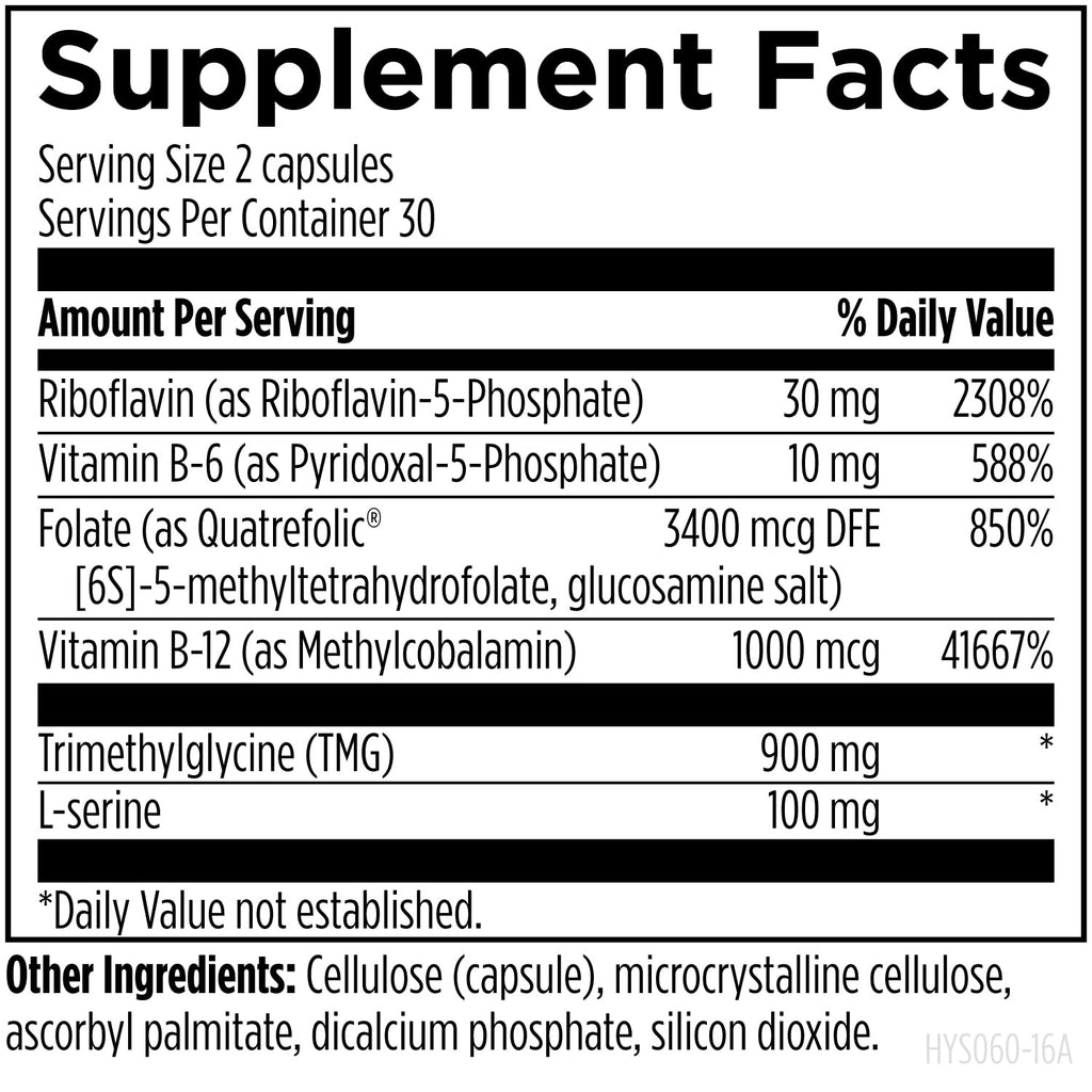 Designs for Health Homocysteine Supreme - Methylated B Vitamins with Riboflavin, B6, B12, Folate, L-Serine & TMG for Brain Support & Heart Health - Methylated Multivitamin (60 Capsules)