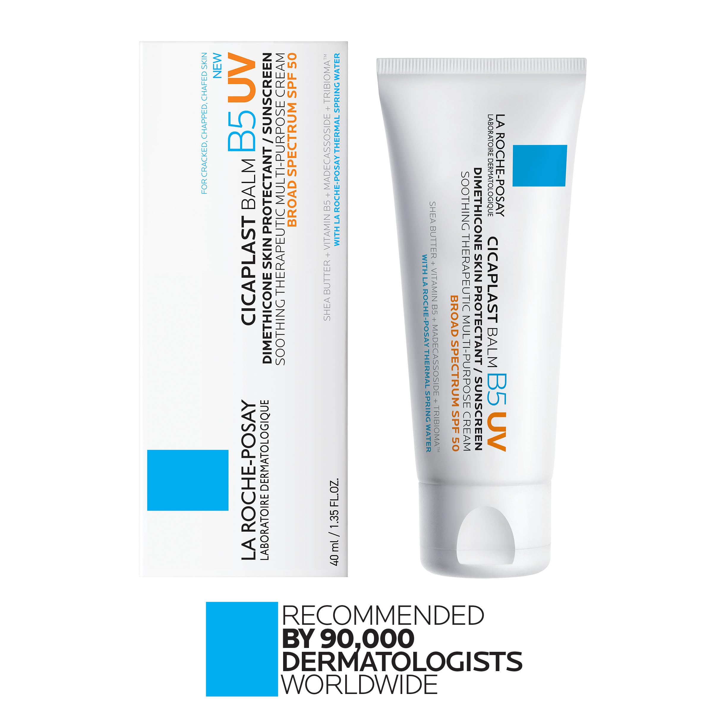 La Roche-Posay Cicaplast Balm B5 SPF 50 with Centella Asiatica 1.35oz | Multi-purpose cream with panthenol, shea butter, tribioma, zinc oxide sunscreen. Skin protectant for dry skin.