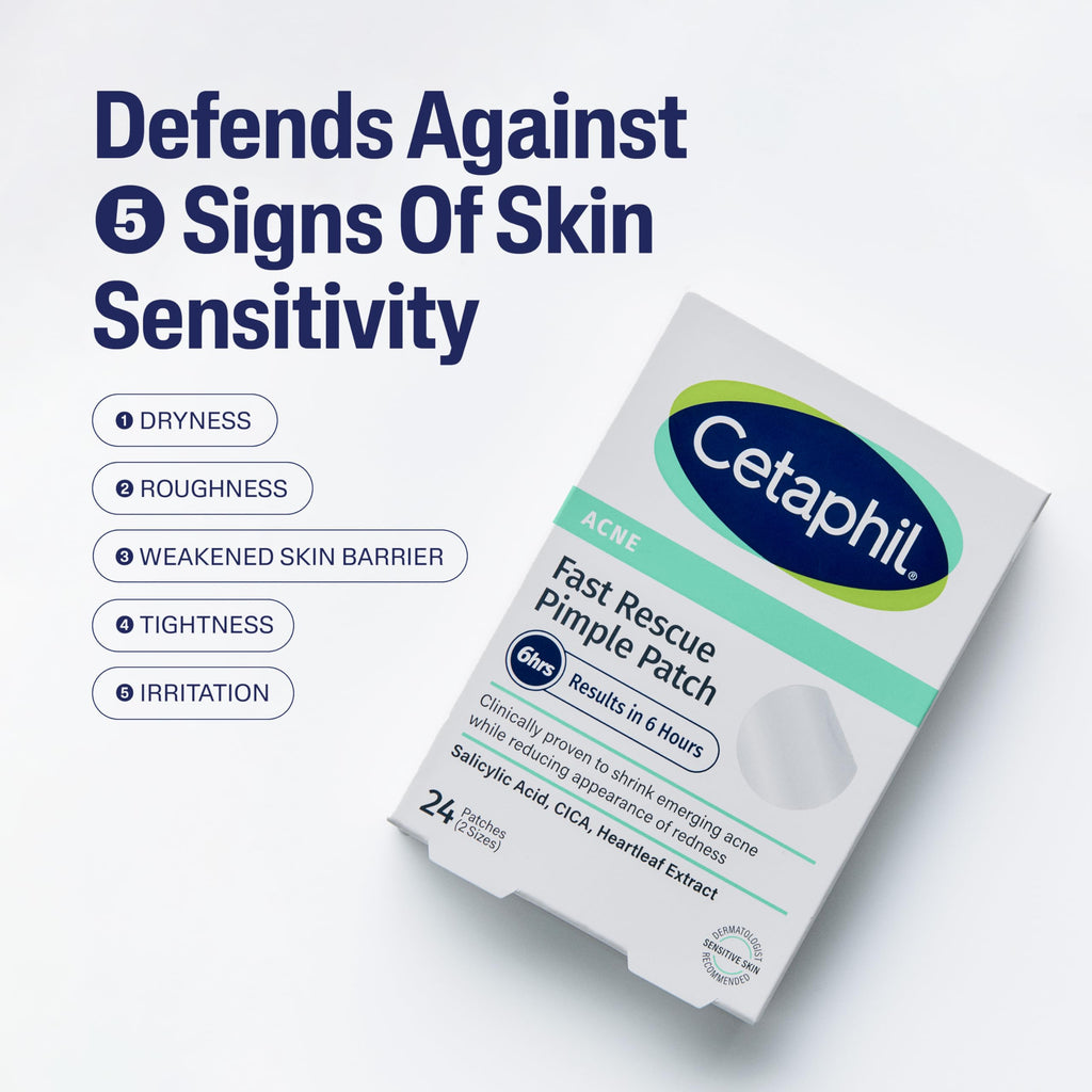 Cetaphil Acne Patches Salicylic Acid & CICA, Sensitive Skin Care, 24 ct | Hydrocolloid Pimple Patches, Salicylic Acid + Heartleaf Extract, Overnight Results, Gentle Sensitive Skin Formula, 24 Count