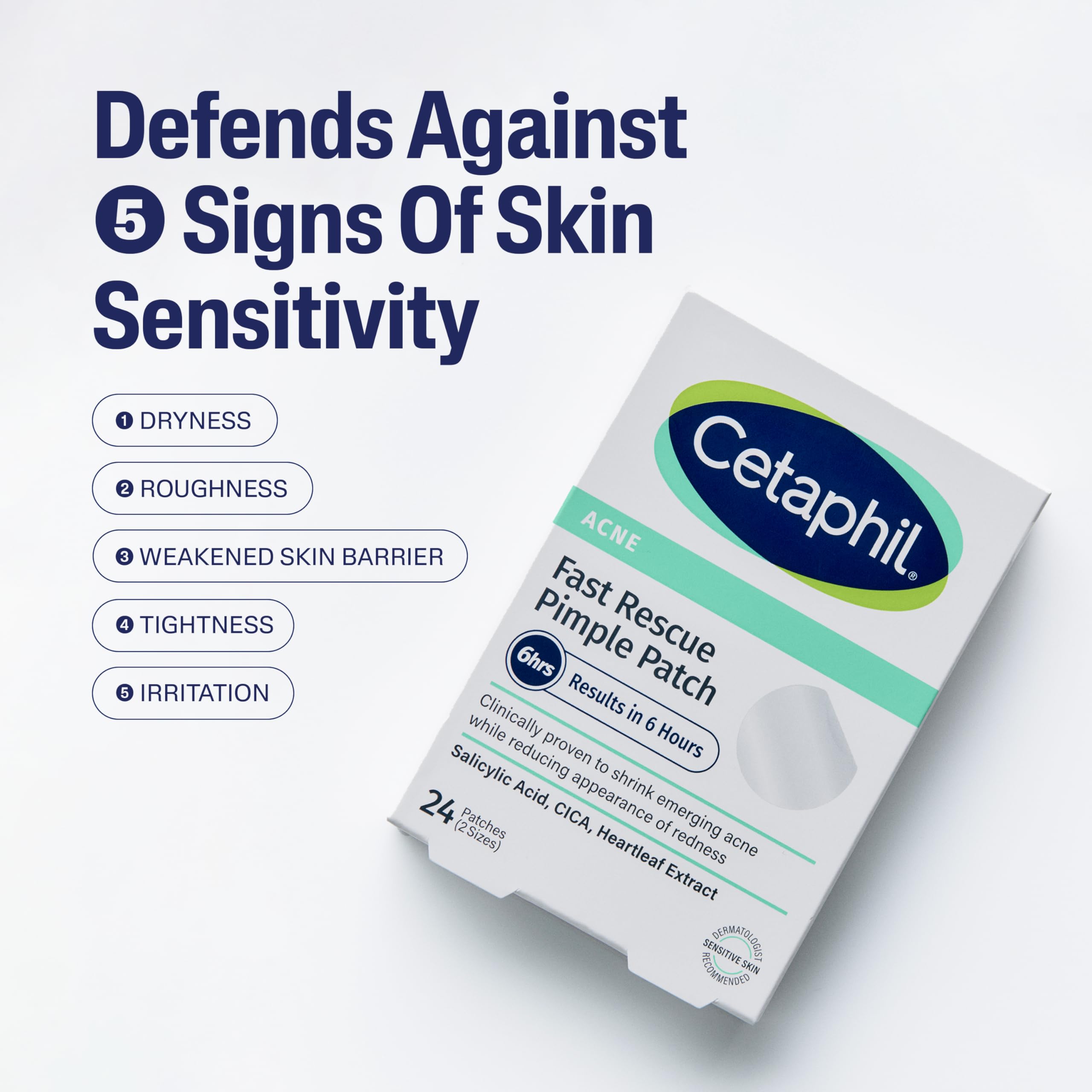 Cetaphil Acne Patches Salicylic Acid & CICA, Sensitive Skin Care, 24 ct | Hydrocolloid Pimple Patches, Salicylic Acid + Heartleaf Extract, Overnight Results, Gentle Sensitive Skin Formula, 24 Count