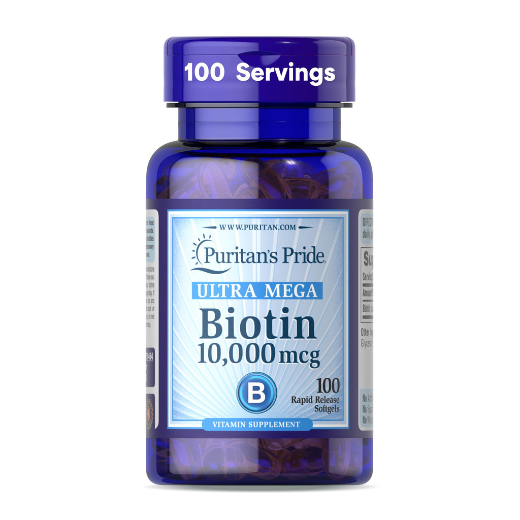 Puritan's Pride Premium Ultra Mega Biotin 10,000mcg, 100 Softgels