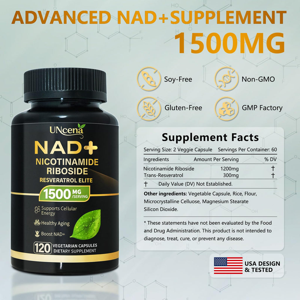 NAD Supplement 1500mg - Liposomal NAD+ Resveratrol - 120 Capsules | Nicotinamide Riboside, NAD Plus Boosting - Support Cellular Health, Stamina & Healthy Aging for Women & Men