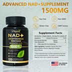 NAD Supplement 1500mg - Liposomal NAD+ Resveratrol - 120 Capsules | Nicotinamide Riboside, NAD Plus Boosting - Support Cellular Health, Stamina & Healthy Aging for Women & Men