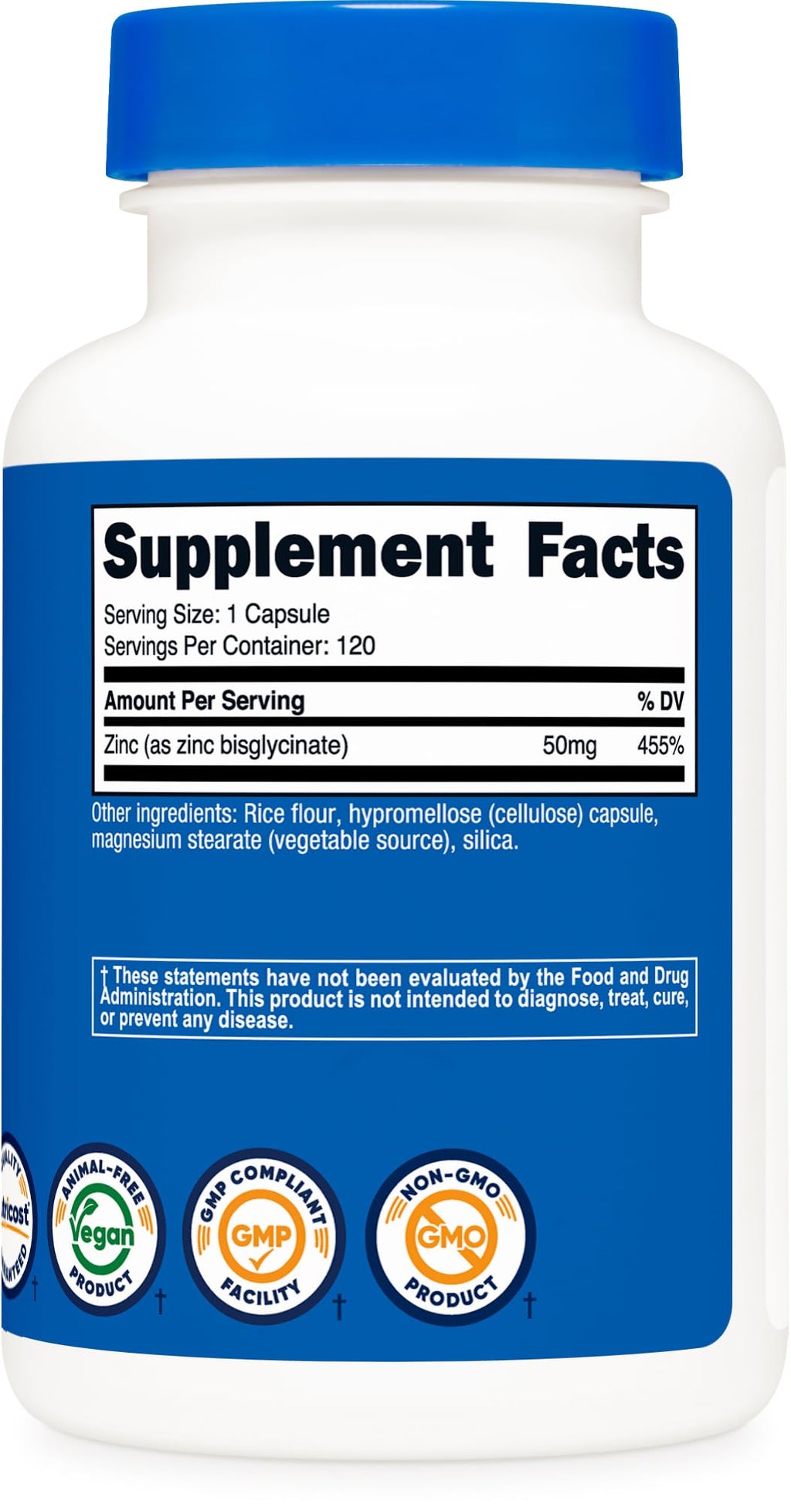 Nutricost Zinc Bisglycinate Supplement (50mg) 120 Vegan Capsules, GMO-Free