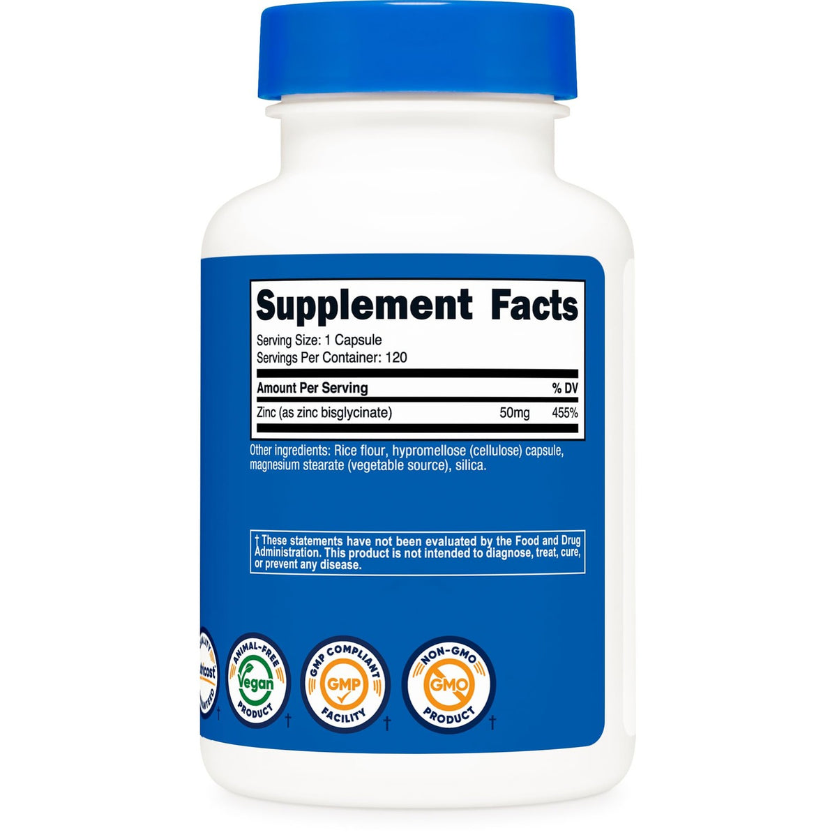 Nutricost Zinc Bisglycinate Supplement (50mg) 120 Vegan Capsules, GMO-Free