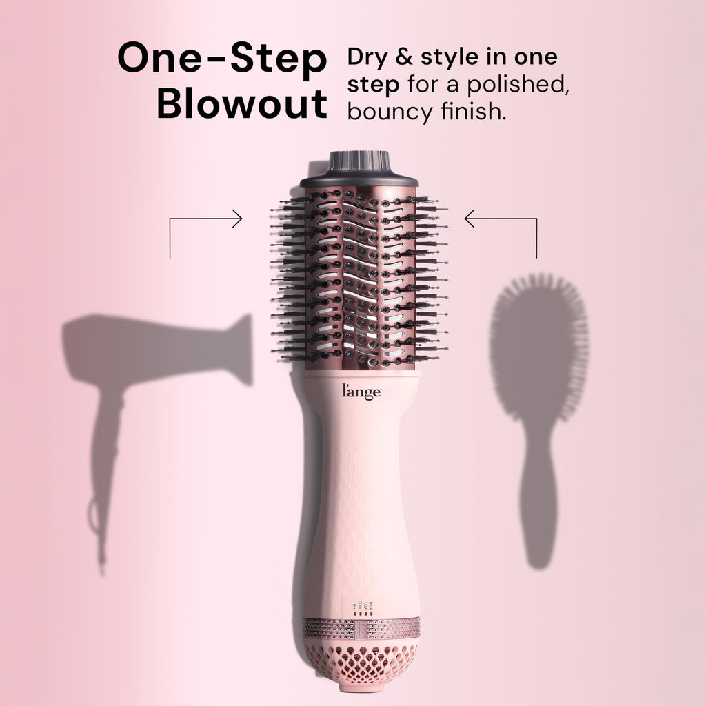 L'ANGE HAIR Le Volume 2-in-1 Titanium Blow Dryer Brush | Frizz Control Blowout Hair Dryer Brush for Drying and Styling | Volumizing Hot Air Styler for All Hairstyles | Oval Barrel | Blush - 75mm