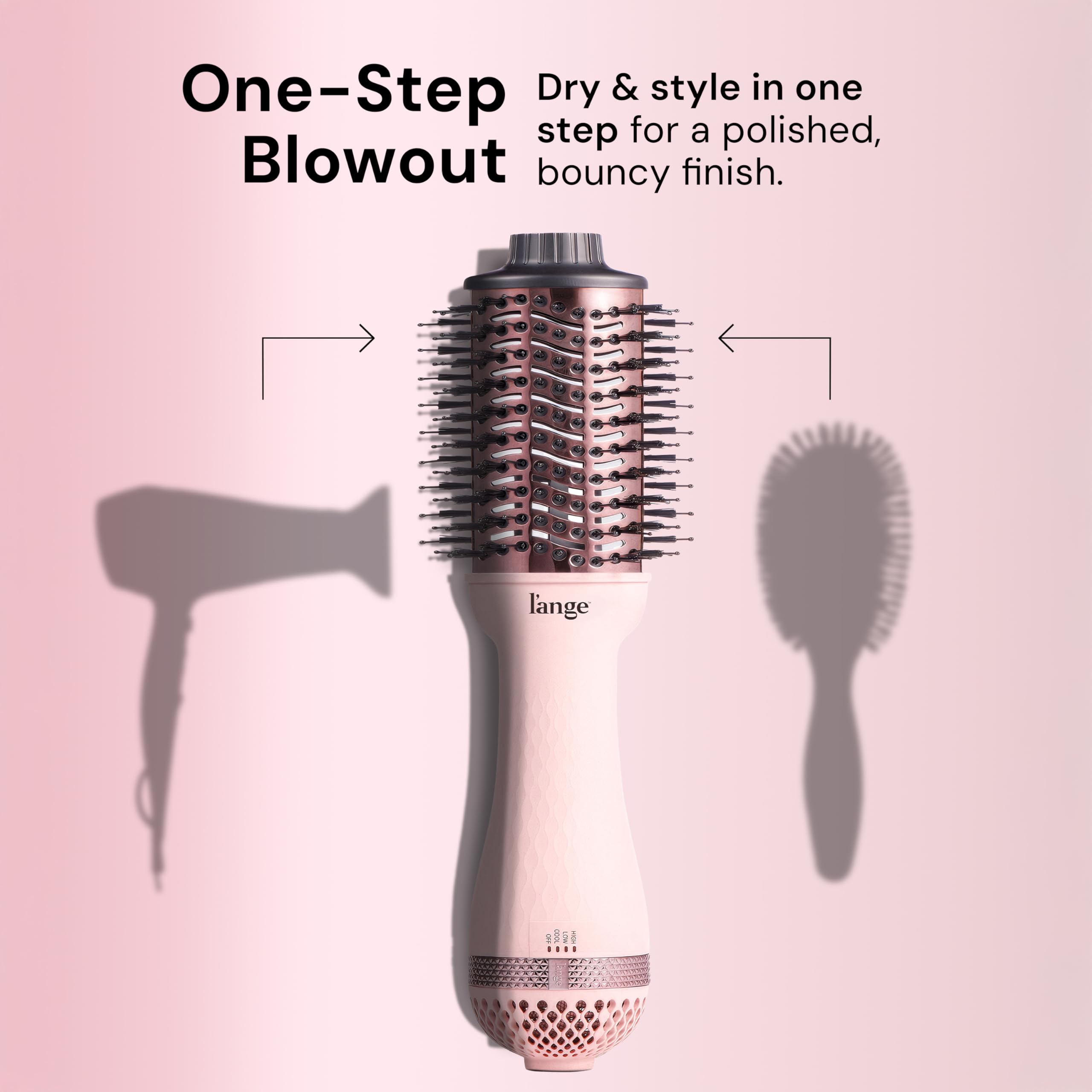 L'ANGE HAIR Le Volume 2-in-1 Titanium Blow Dryer Brush | Frizz Control Blowout Hair Dryer Brush for Drying and Styling | Volumizing Hot Air Styler for All Hairstyles | Oval Barrel | Blush - 75mm