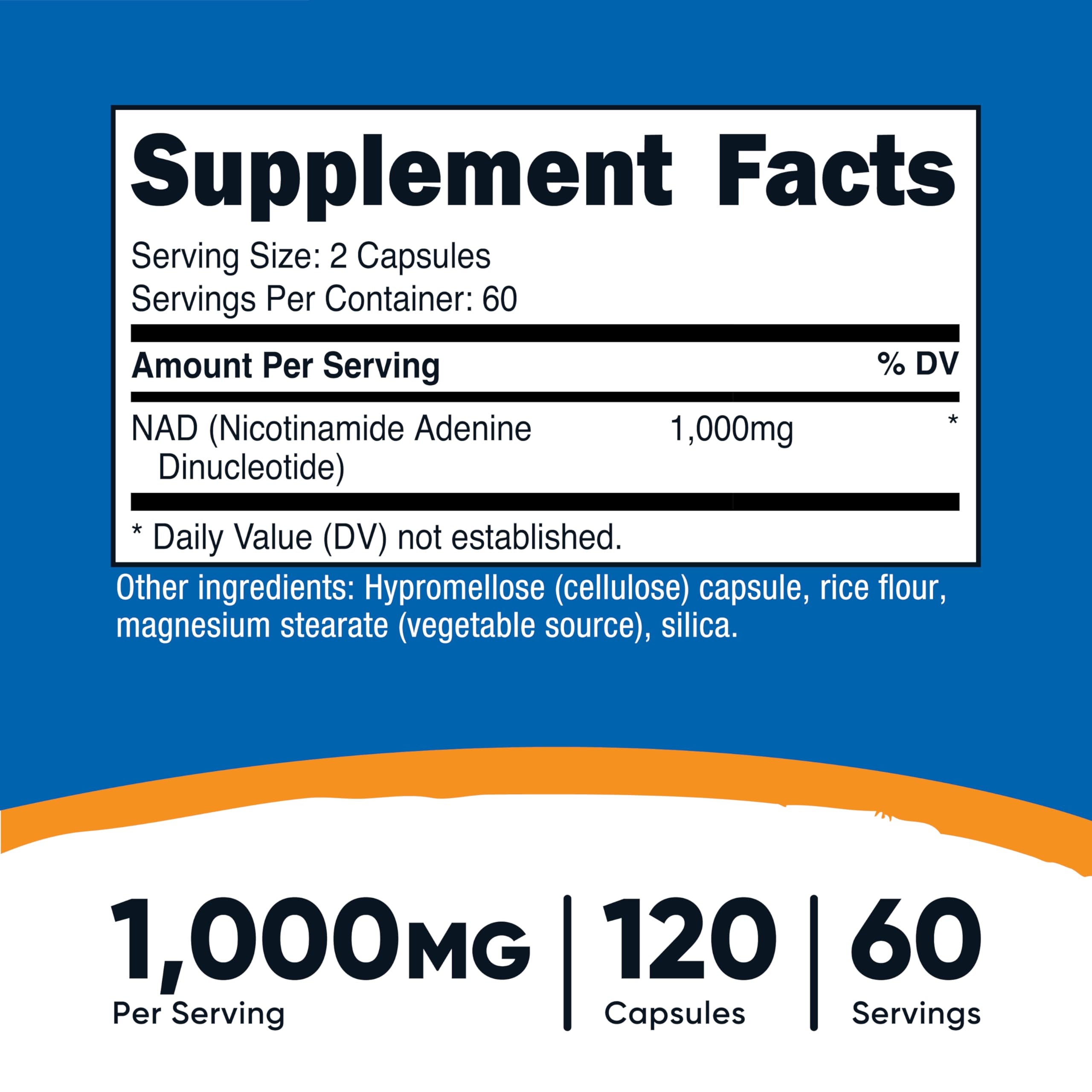 Nutricost NAD+ Supplement 1,000mg per Serving, 120 Capsules, 60 Servings | Nicotinamide Adenine Dinucleotide, Gluten-Free, Vegan