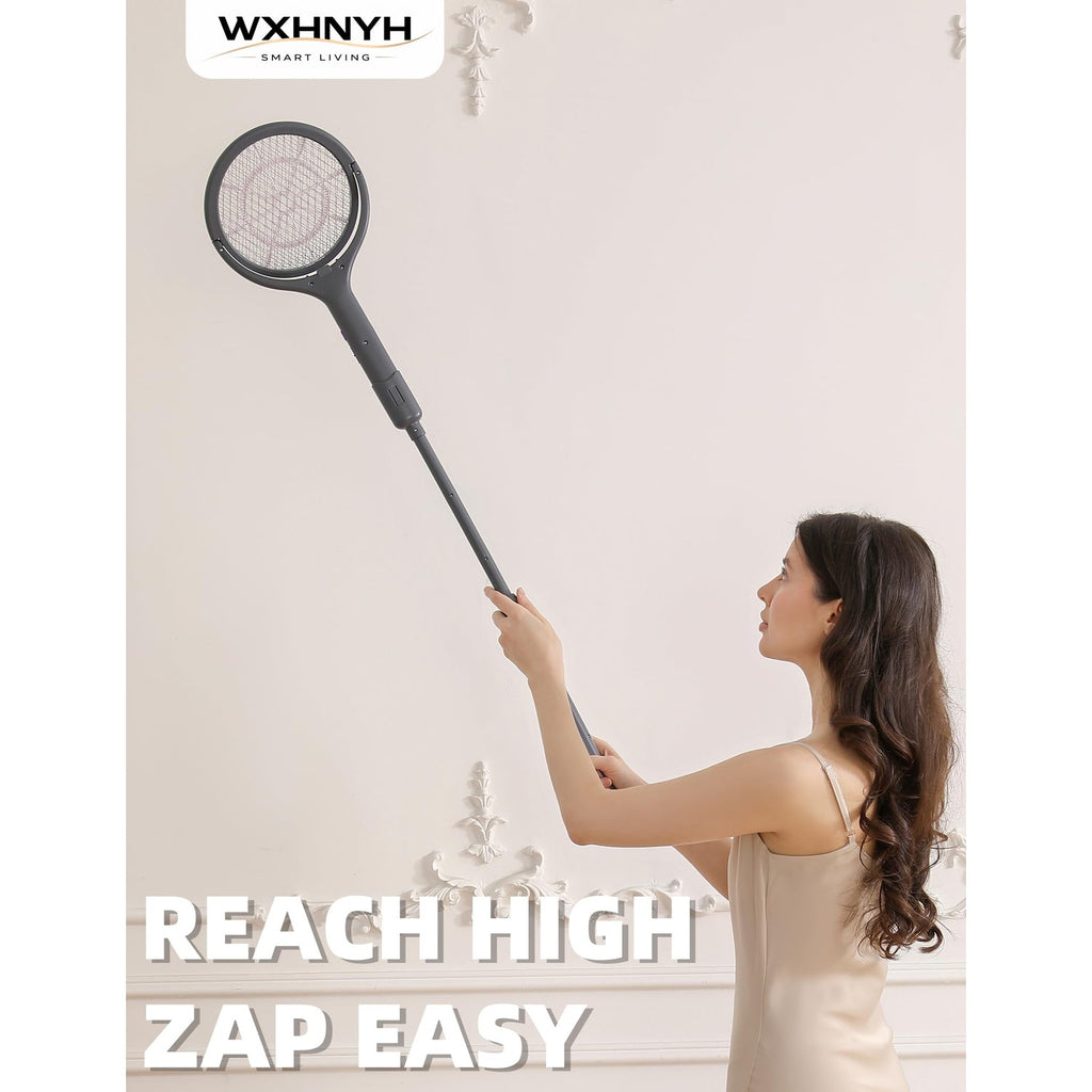 Electric Fly Swatter with Extendable Handle & Rotating Head, 3000V Rechargeable Bug Zapper Racket, 1200mAh Long Lasting, Reach Every Corner, Indoor Outdoor Mosquito Swatter