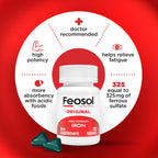 Feosol Original Iron Supplement Tablets, Non-heme, 65mg Iron per Pill, 1 Per Day, 120ct, 4 Month Supply, for Energy and Immune System Support, Made in USA | Iron supplements for energy and immune system support, small coated ferrous sulfate tablets