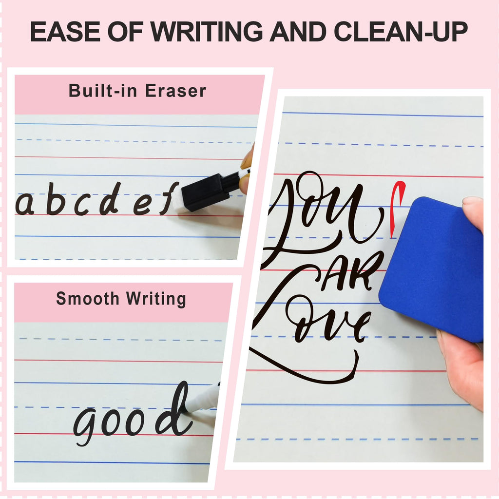 Dry Erase Boards 6 Pack, Double Sided Small Whiteboards with Lines for Kids, Students, Teacher & Classroom Pack, 9"x12" Mini Individual White Boards Lined for Writing Math English Practice