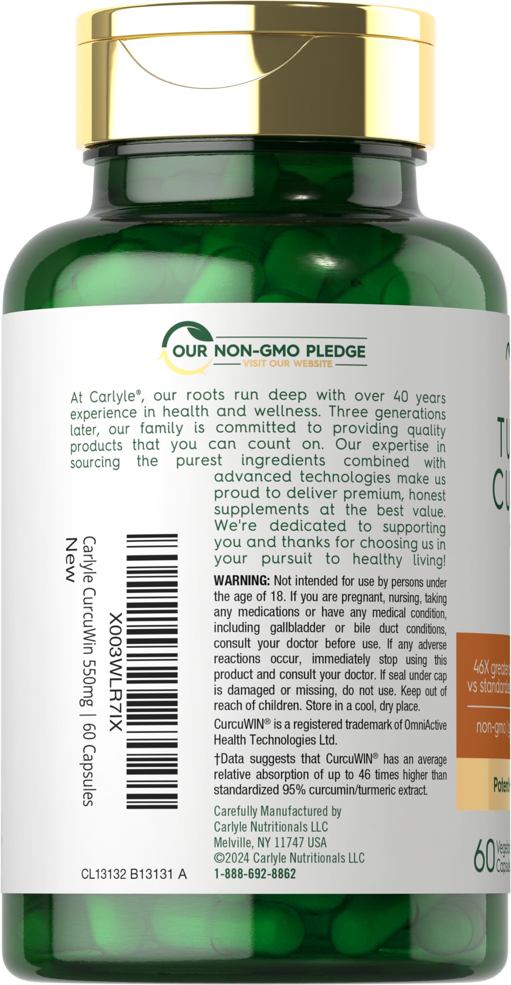 Carlyle Turmeric Curcumin 550mg | 60 Vegetarian Capsules