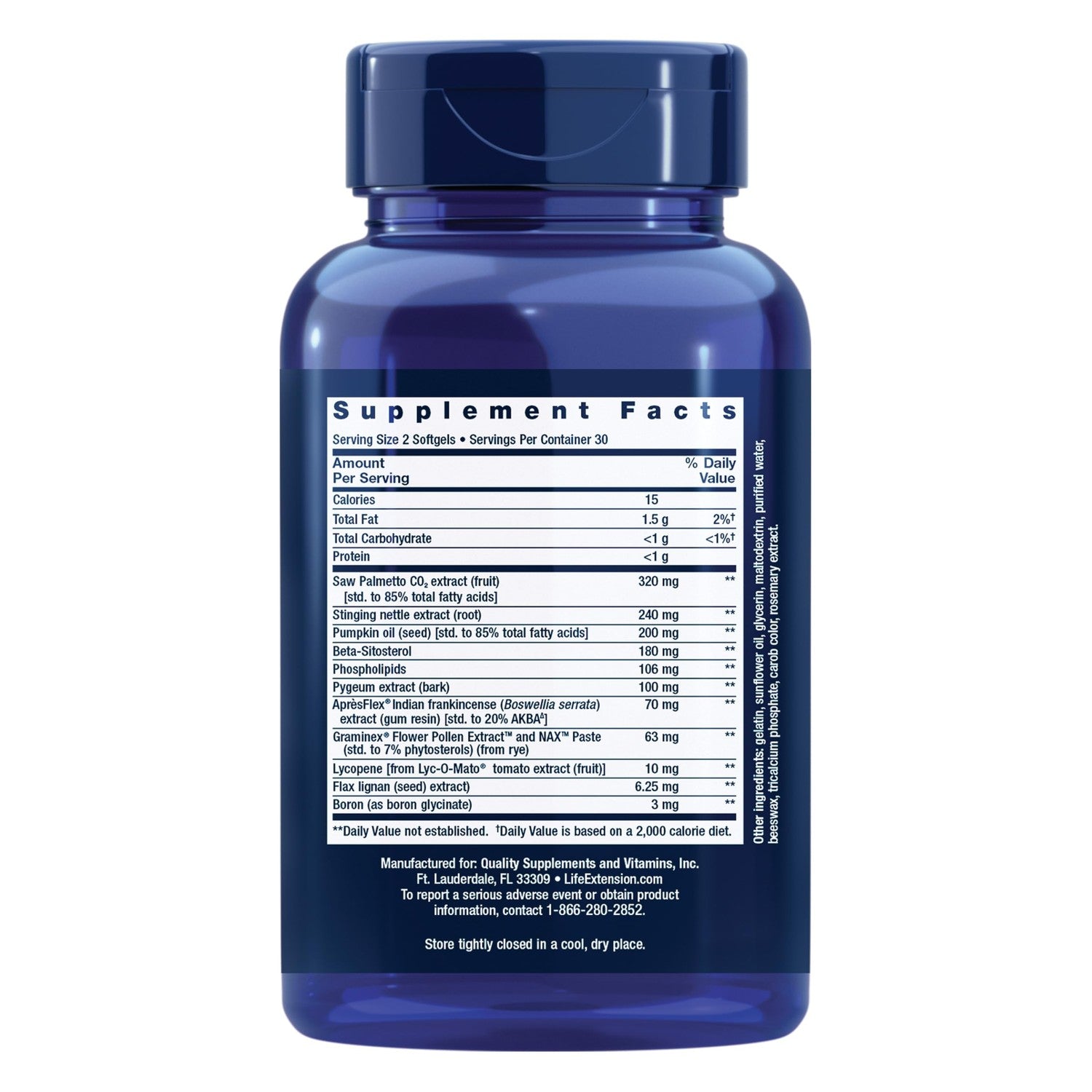 Life Extension, Ultra Prostate Formula, Saw Palmetto for Men, pygeum, stinging Nettle Root, lycopene, Prostate Health, Urination Flow, Psa, 60 Count