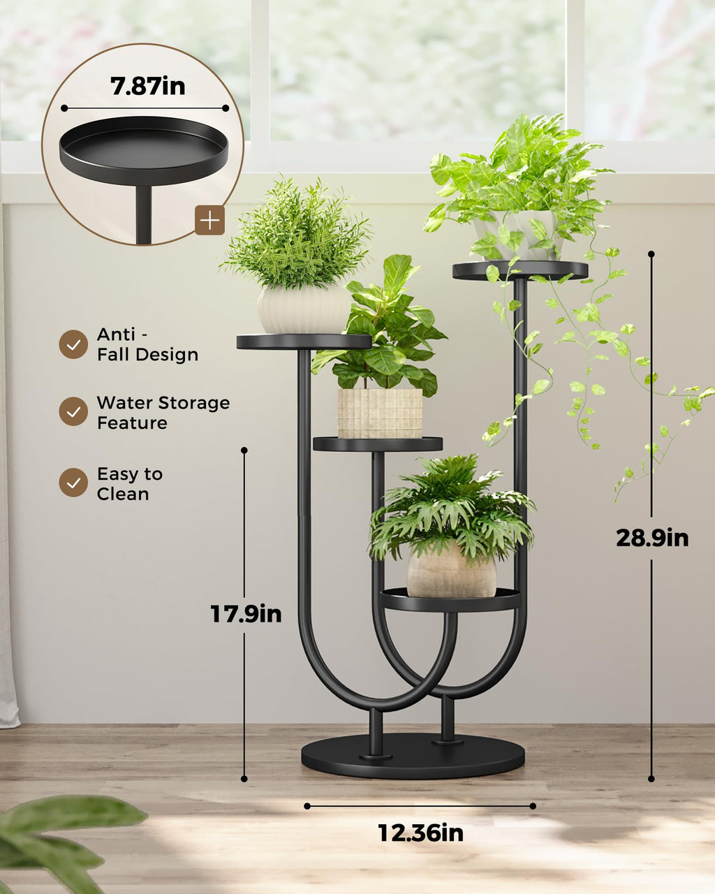 Bamworld Metal Plant Stand 4 Pots Corner Black