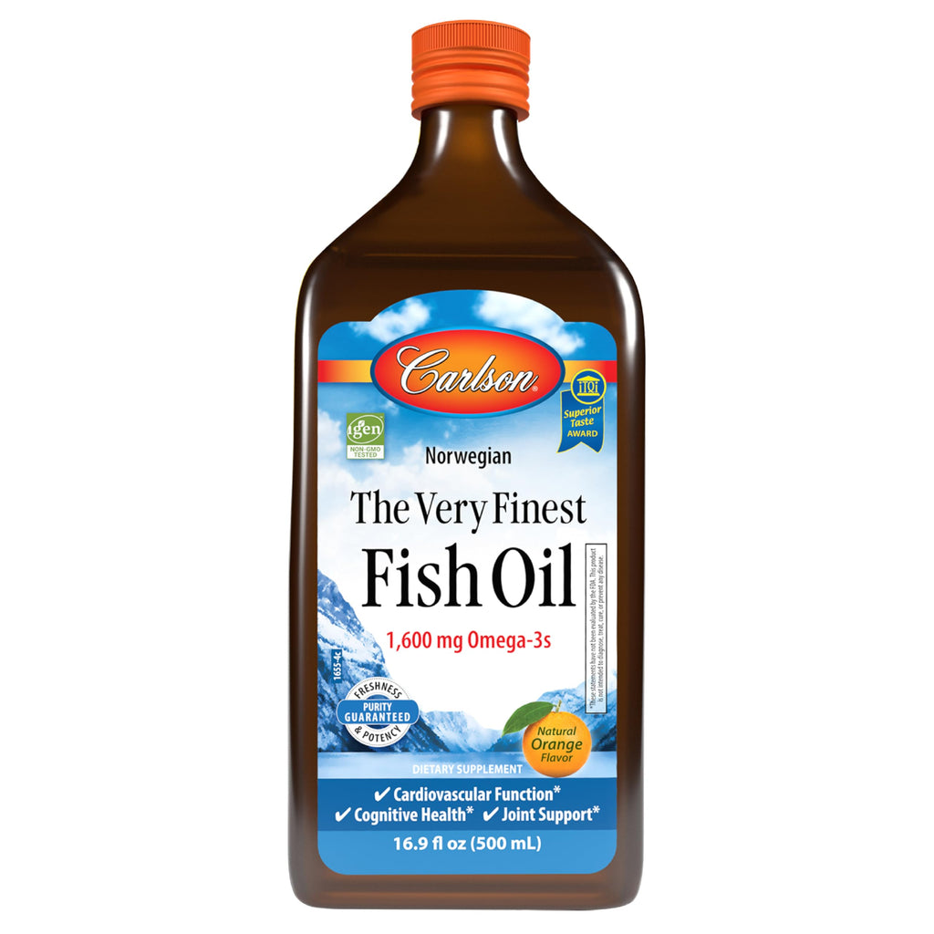 Carlson The Very Finest Fish Oil, 1600 mg, Omega-3s, 200 mL (6.7 Fl Oz) | Orange; Liquid Fish Oil Supplement; Norwegian Fish Oil; Wild-Caught; Sustainably Sourced Fish Oil Liquid
