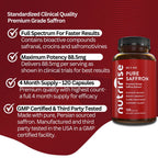 NutriRise Saffron Supplements 120 Capsules, 88.5mg Pure Extract - 4 Month Supply for Mood, Energy, Sleep, Stress & Cortisol Support - Non-GMO, Vegan & Gluten-Free for Women & Men