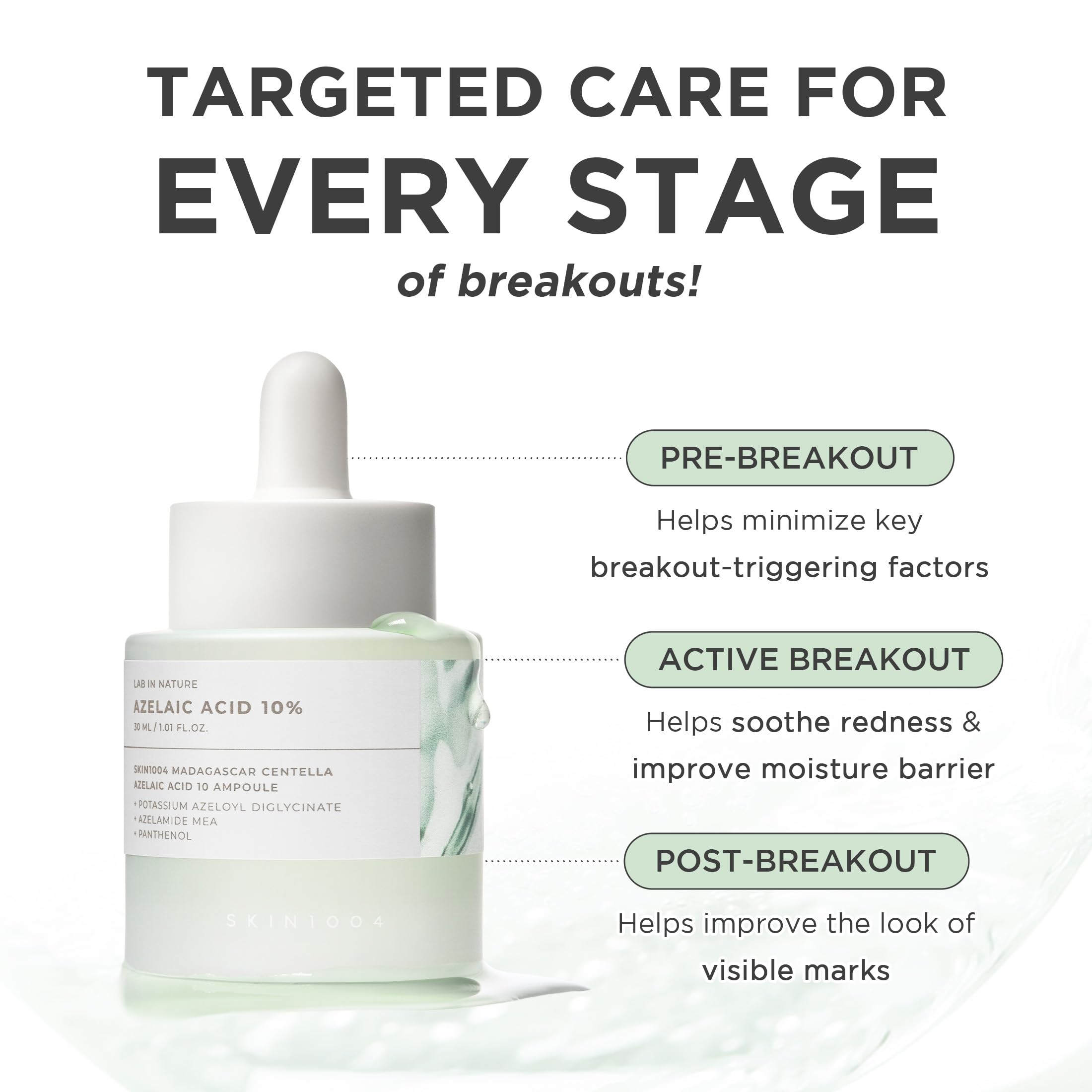 SKIN1004 Azelaic Acid 10% Ampoule, Hydrating Face Serum for Blemish-Prone & Irritated Skin, Soothing Care for Visible Marks with Centella, Niacinamide-Free, Korean Skin Care, 1.01 fl.oz / 30ml