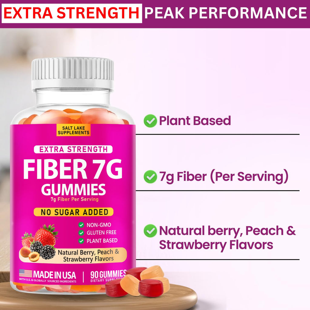 Extra Strength Fiber Gummies 7g Per Serving – Sugar Free, Plant Based