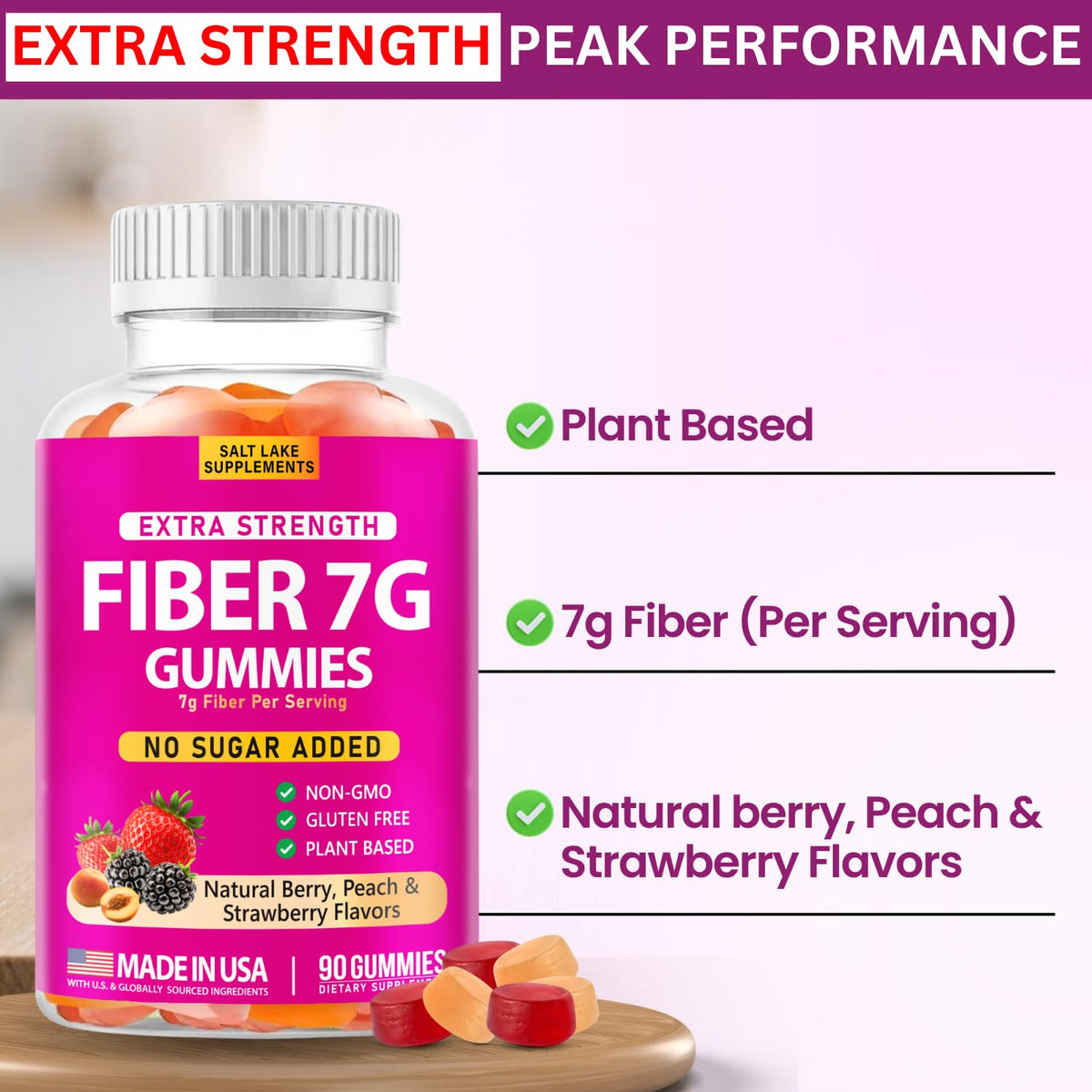 Extra Strength Fiber Gummies 7g Per Serving – Sugar Free, Plant Based