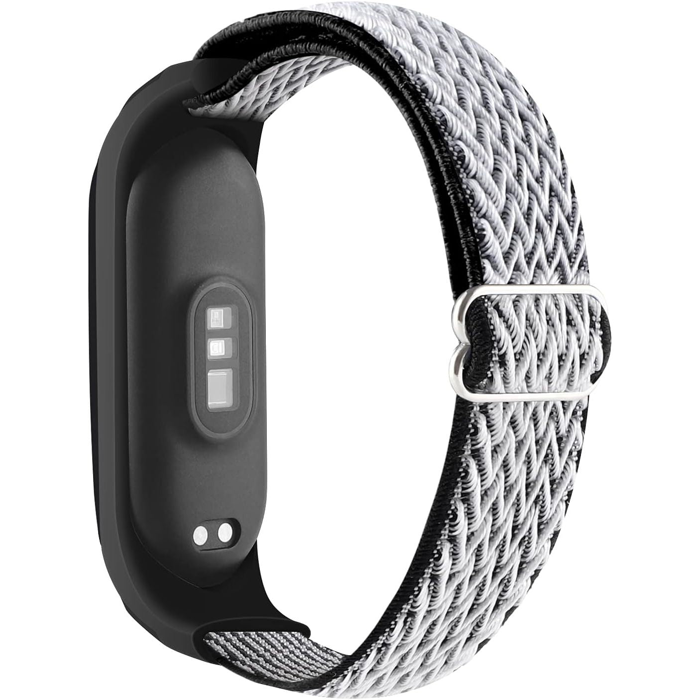 Buy now Adjustable Elastic Nylon Straps Compatible with Xiaomi Mi Band 6/Xiaomi Mi Band 5/Xiaomi Mi Band 4/Xiaomi Mi Band 3, Soft Breathable Sport Replacement Wristband for Women Men (Black) Black White at indiglob india